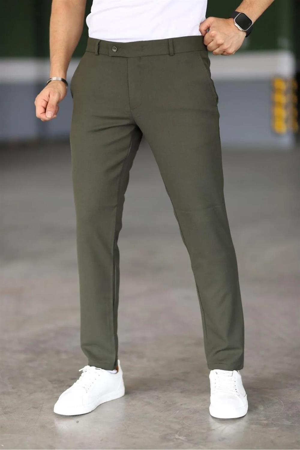 47676 Dewberry Italian Cut Elastic Fabric Mens Trousers-Khaki