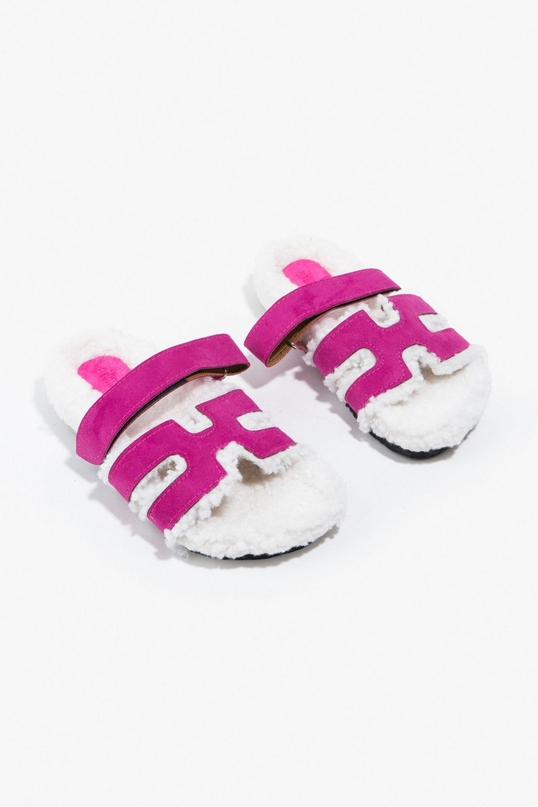 NİŞANTAŞI SHOES Pretty Fuchsia Women's Suede Pile Flat Sole Slippers.