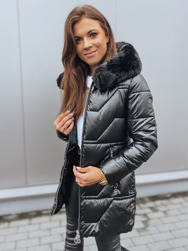 Černá dámská prošívaná zimní bunda s kapucí Dstreet