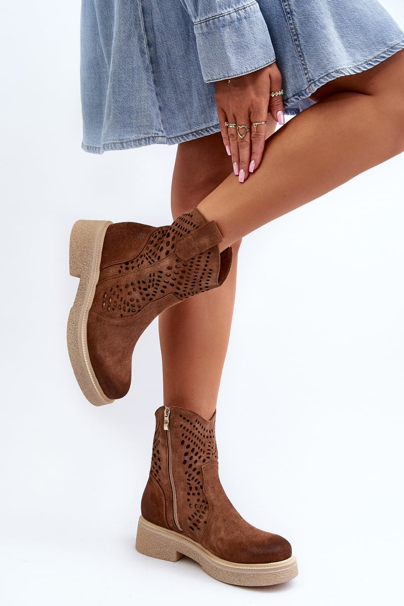 Zazoo 3470 Semišové Dámské Botky na Ploché Podrážce Průsvitné Hnědé