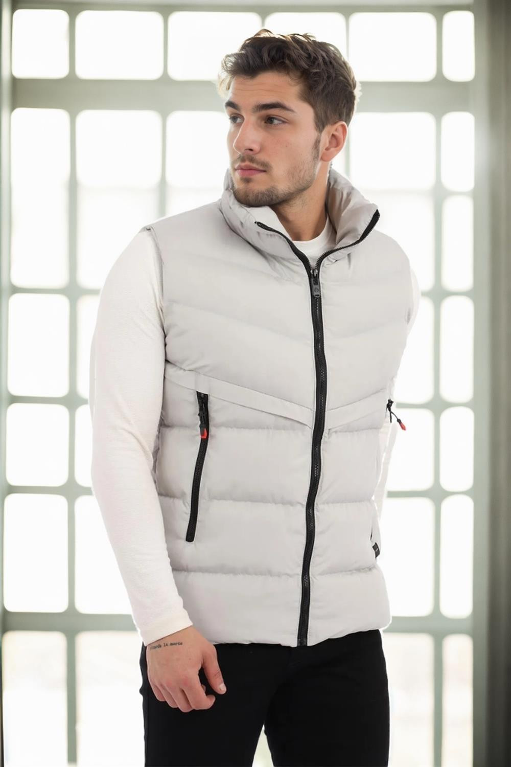 24672 Dewberry Long Zipper Pocket Mens Vest-GREY