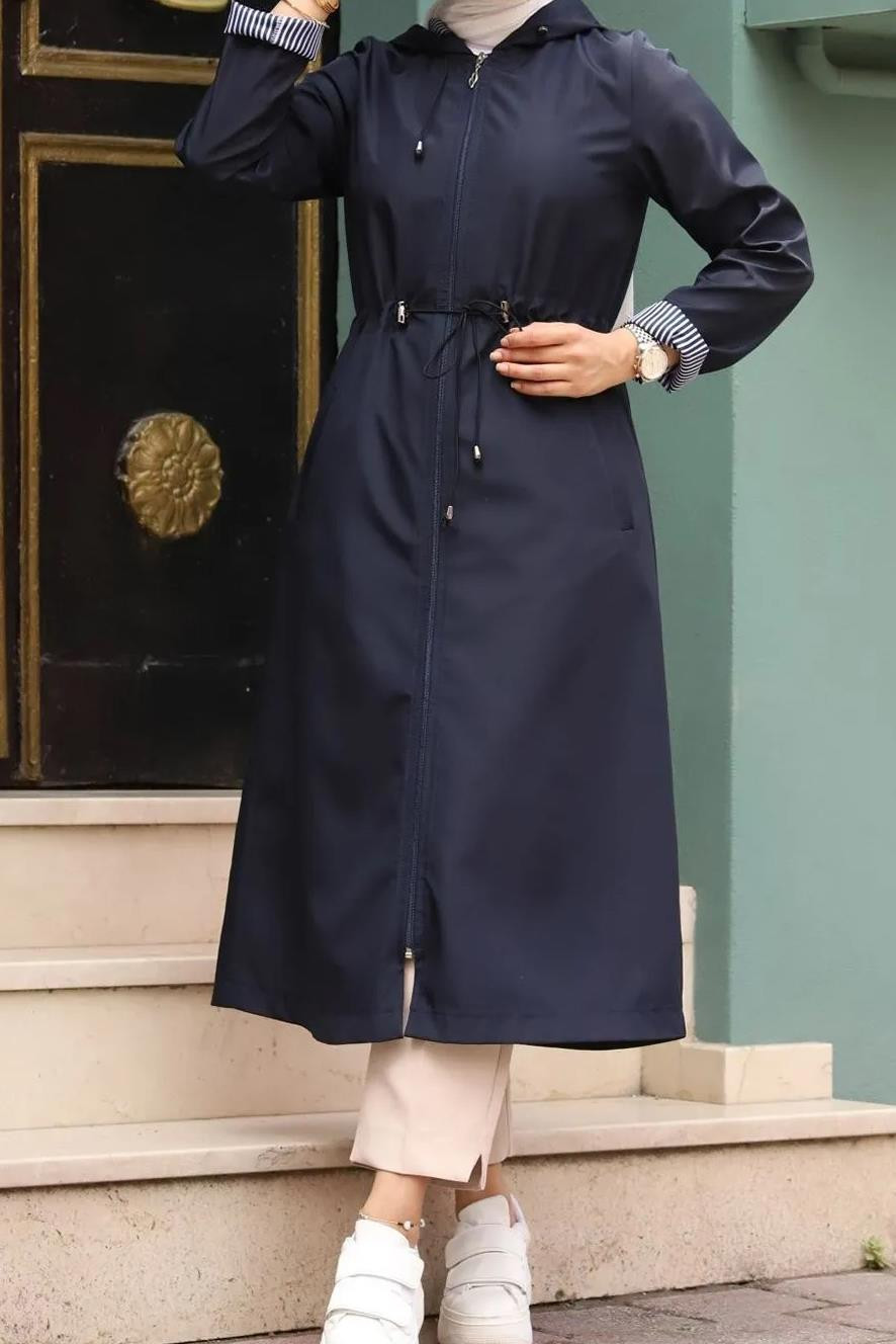 63777 Dewberry Hooded Women Trenchcoat-NAVY