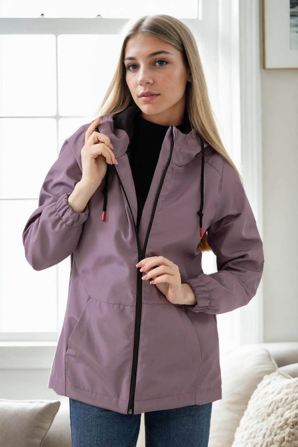 53121 Dewberry Hooded Women Raincoat-PLUM