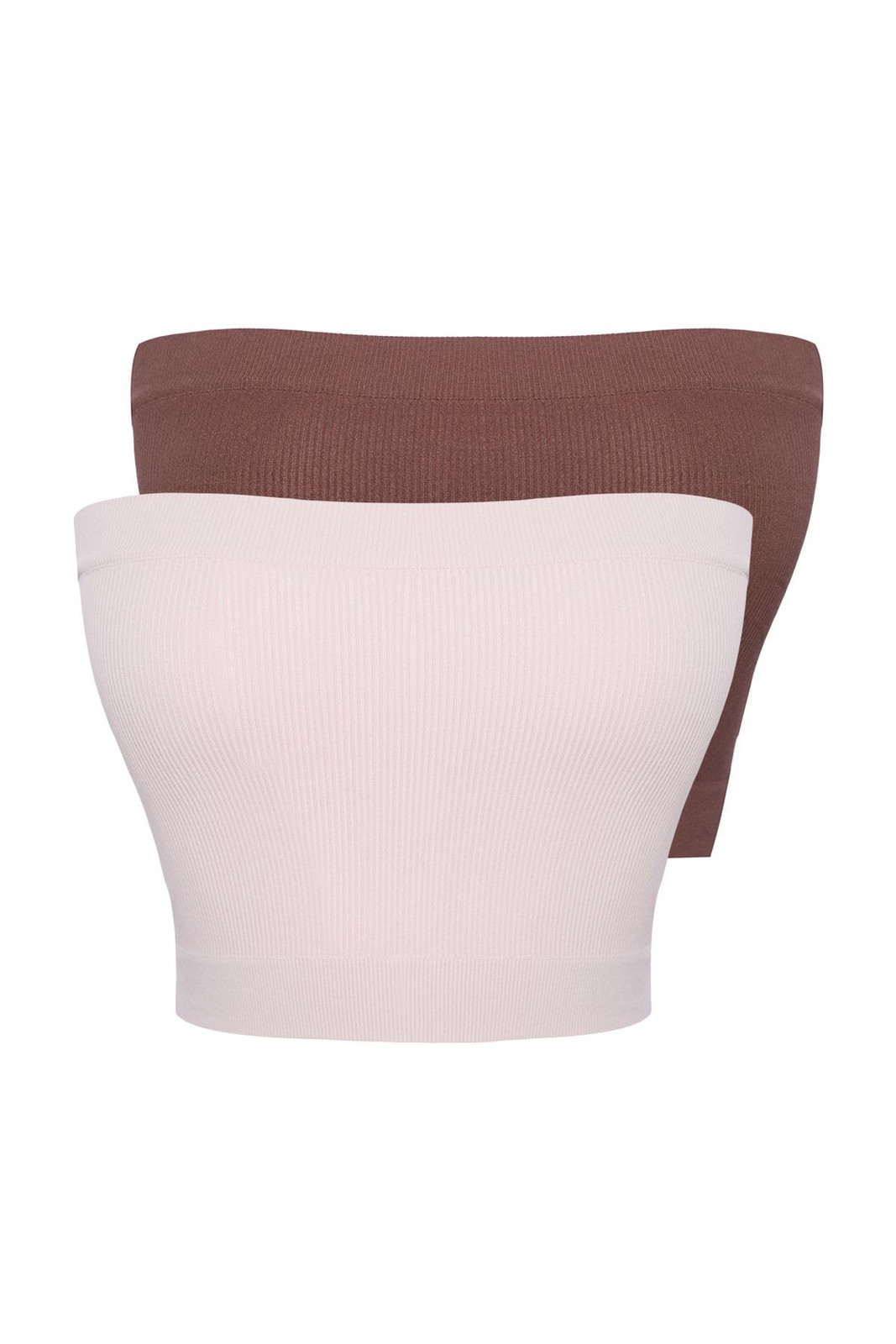 Trendyol Stone-Brown 2-Pack Seamless/Seamless Ribbed Strapless Knitted Sports Bra