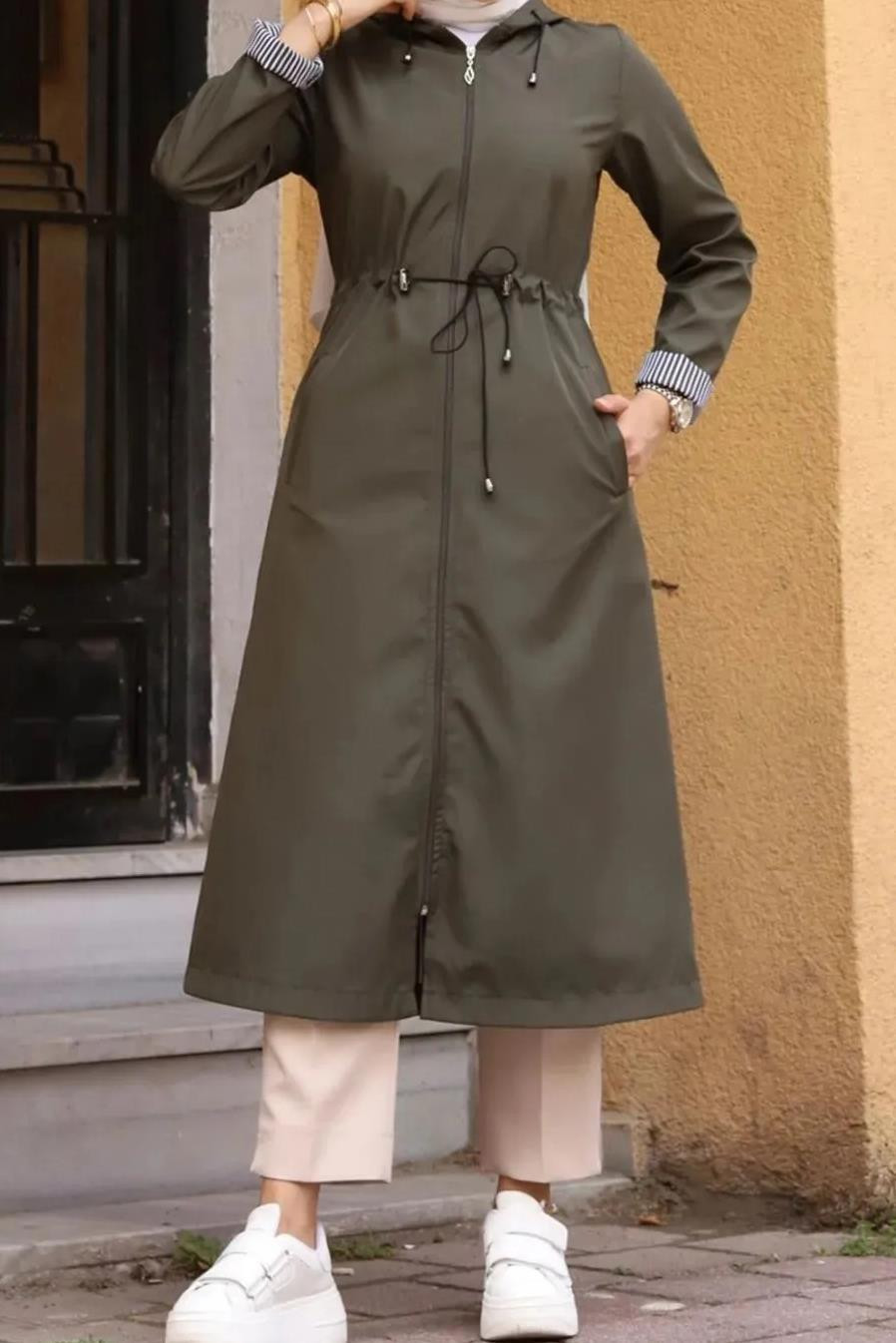 63777 Dewberry Hooded Women Trenchcoat-Khaki