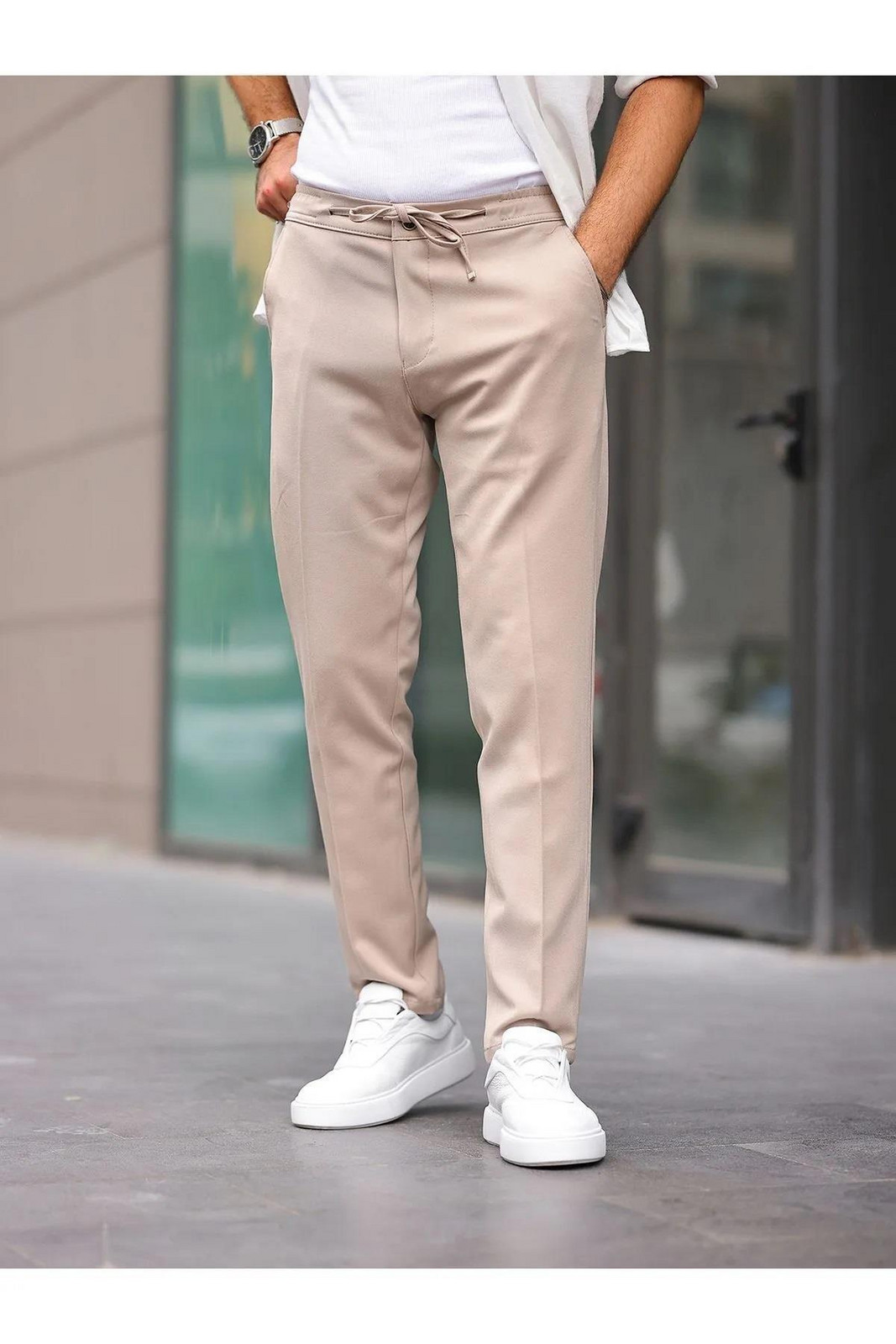 15728 Dewberry Slim Fit Jogger Mens Trousers-CREAM