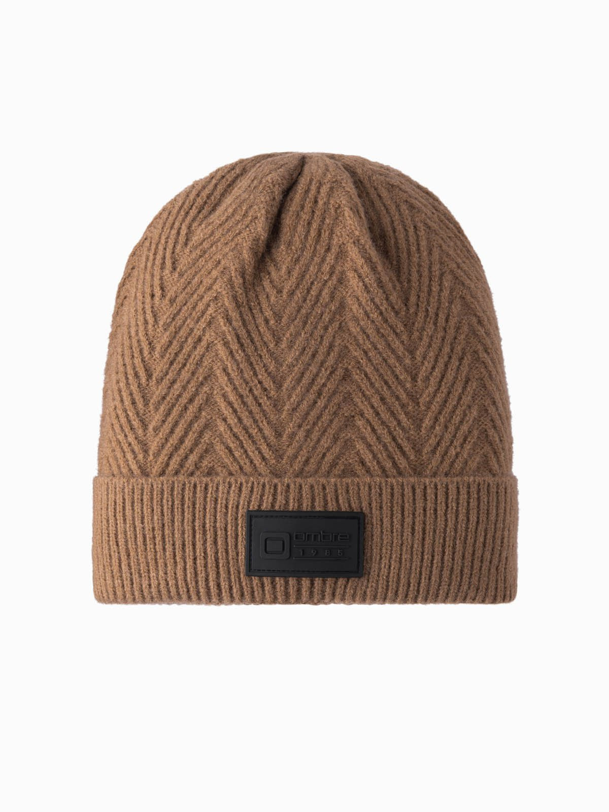 Ombre Men's knitted sweater weave cap with patch - light brown