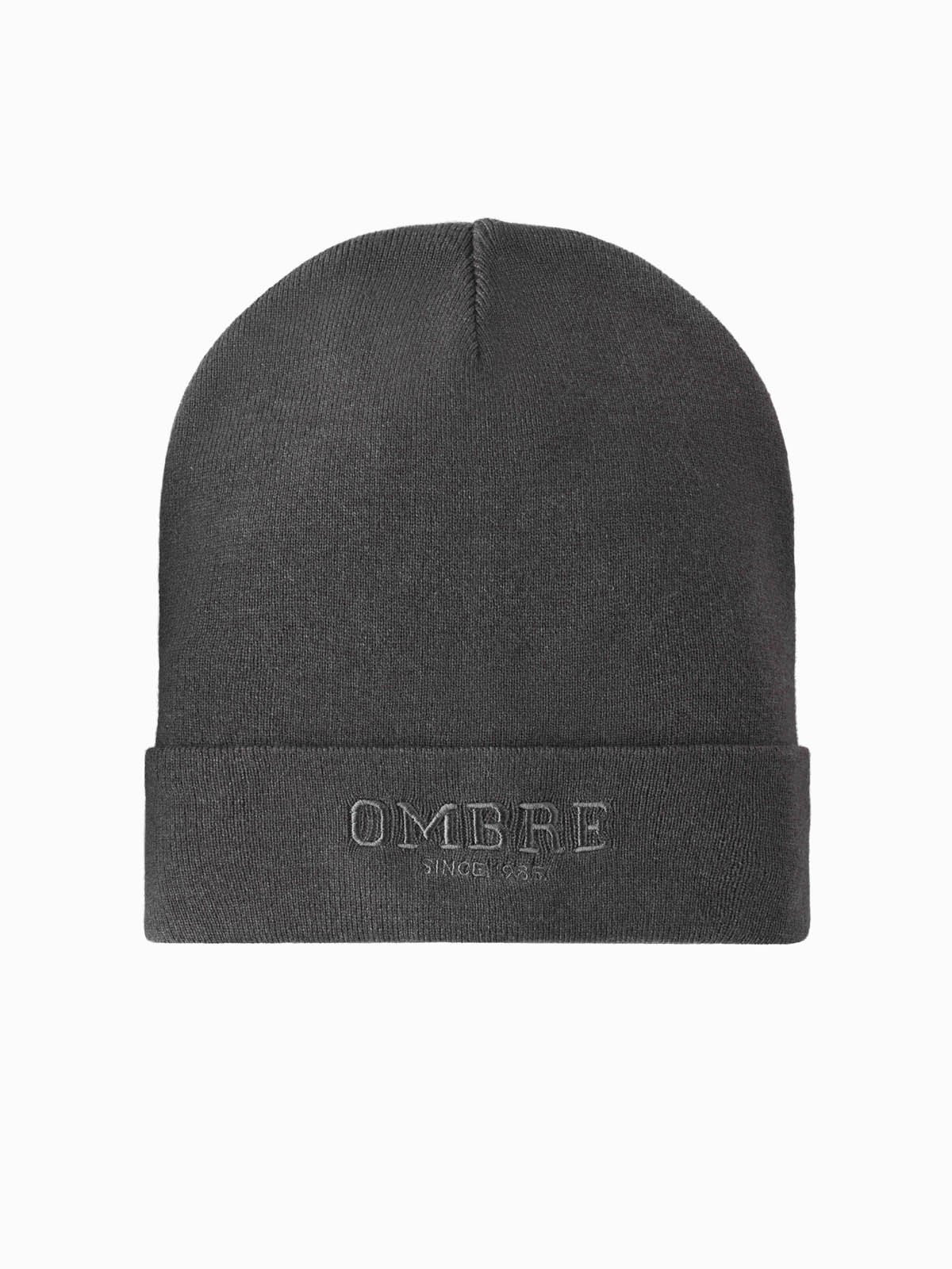 Ombre Men's knitted beanie hat with embroidered inscription - graphite