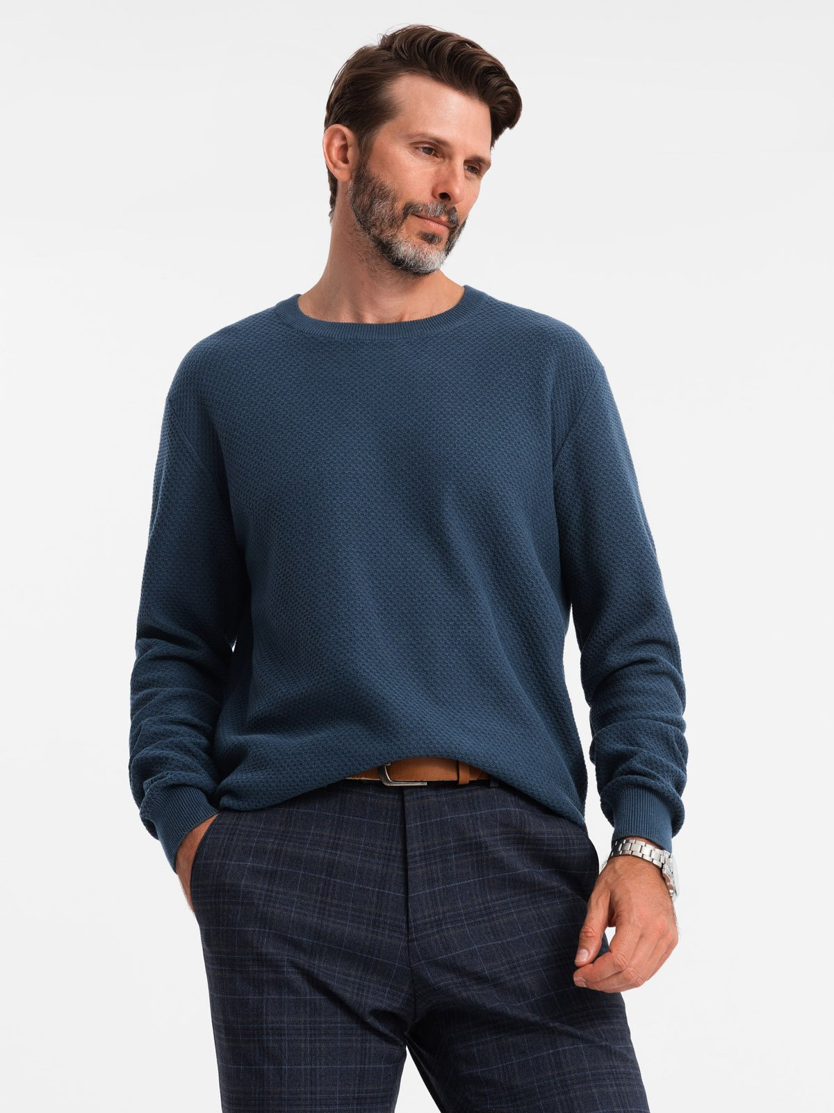 Ombre Men's RELAXED FIT knitted diamond-knit sweater - navy blue