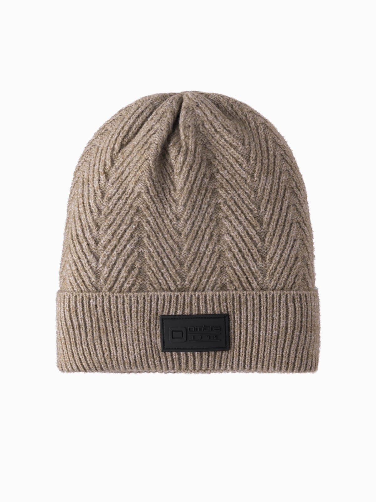 Ombre Men's knitted sweater-weave cap with patch - ash