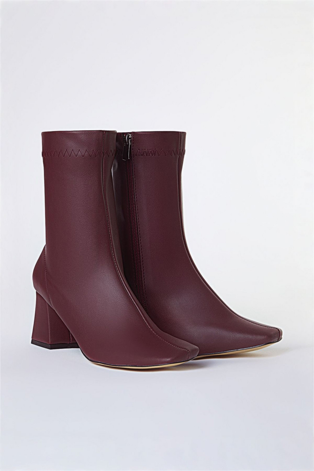 Trendyol Burgundy Stretch Zippered Women's Block Heeled Boots