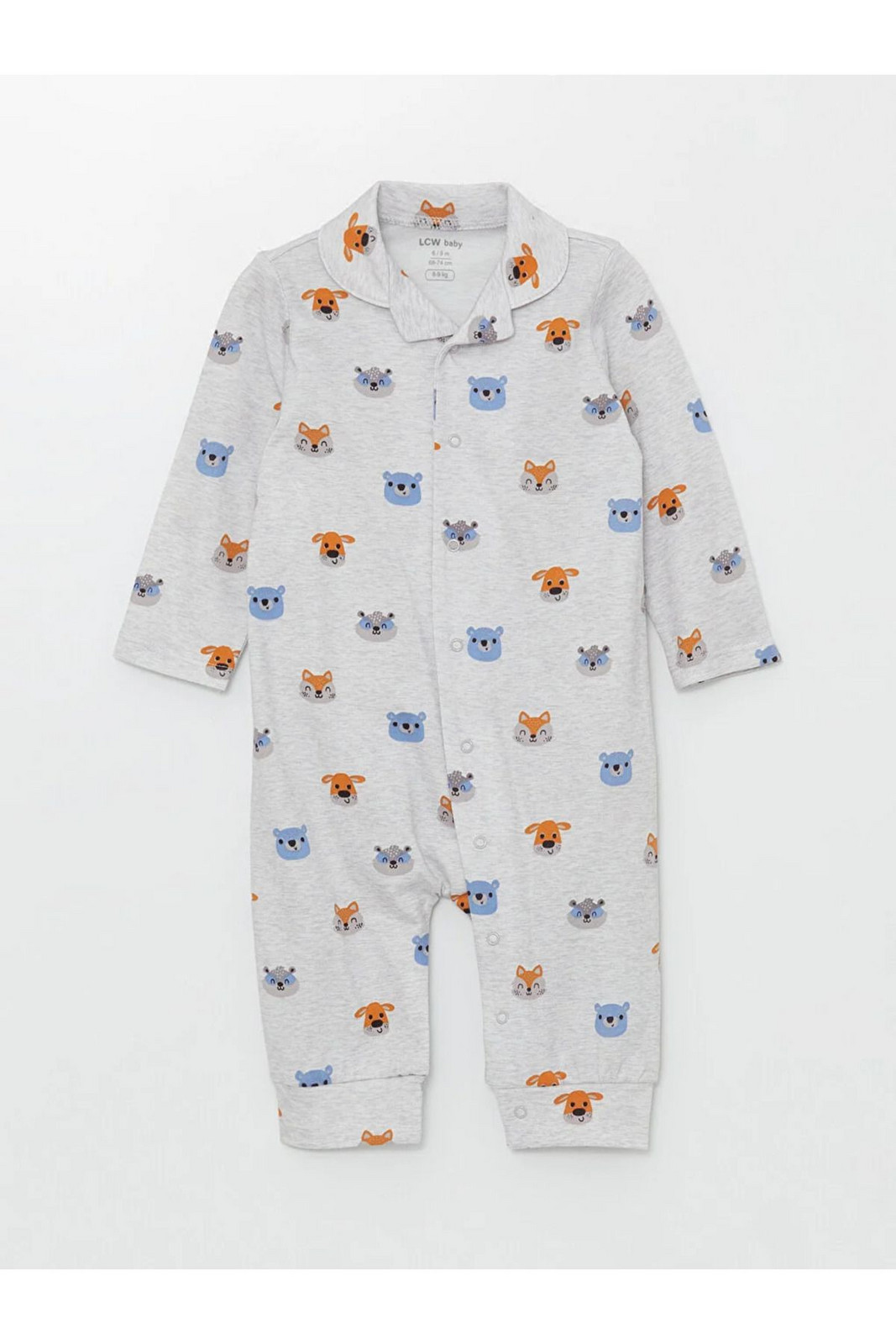 LC Waikiki Bebe Collar Long Sleeve Printed Baby Boy Rompers