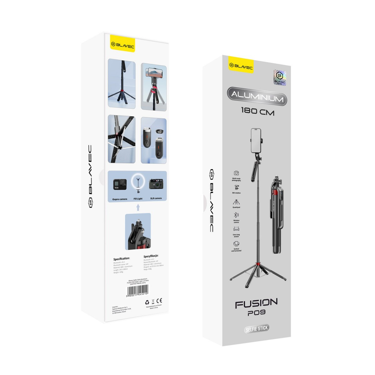 Selfie tripod tyč Blavec Aluminium Fusion P09 1,8 m (SSFP09-TRB18) černá