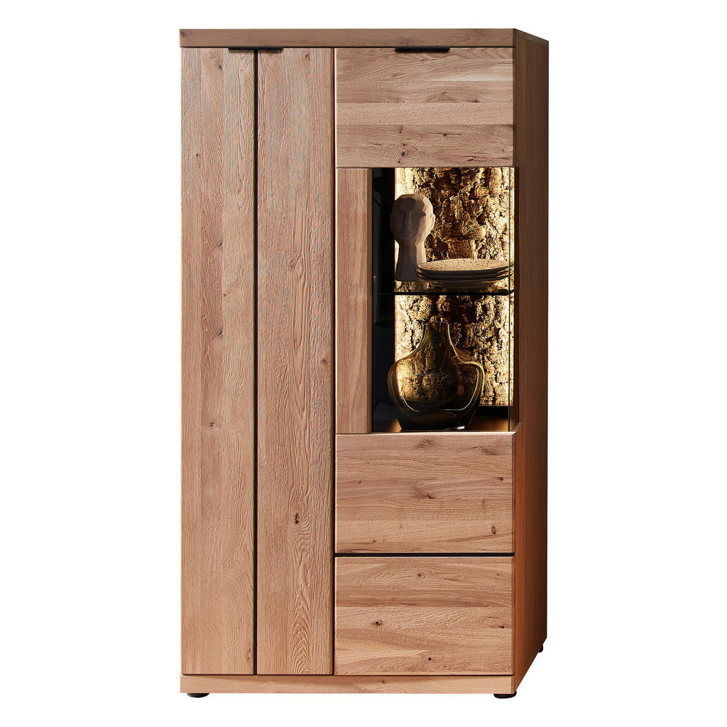 Linea Natura VITRÍNA, divoký dub, korek, černá, divoký dub, 75/148/42 cm