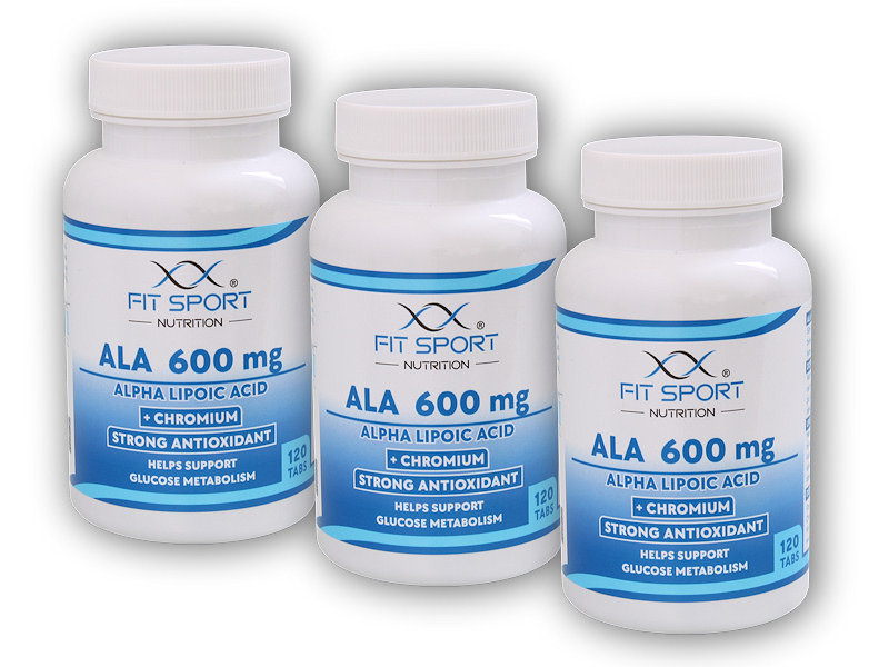 FitSport Nutrition 3x ALA 600mg Alpha Lipoic Acid + Chromium 120 tabs - Kyselina Alfa Lipoová