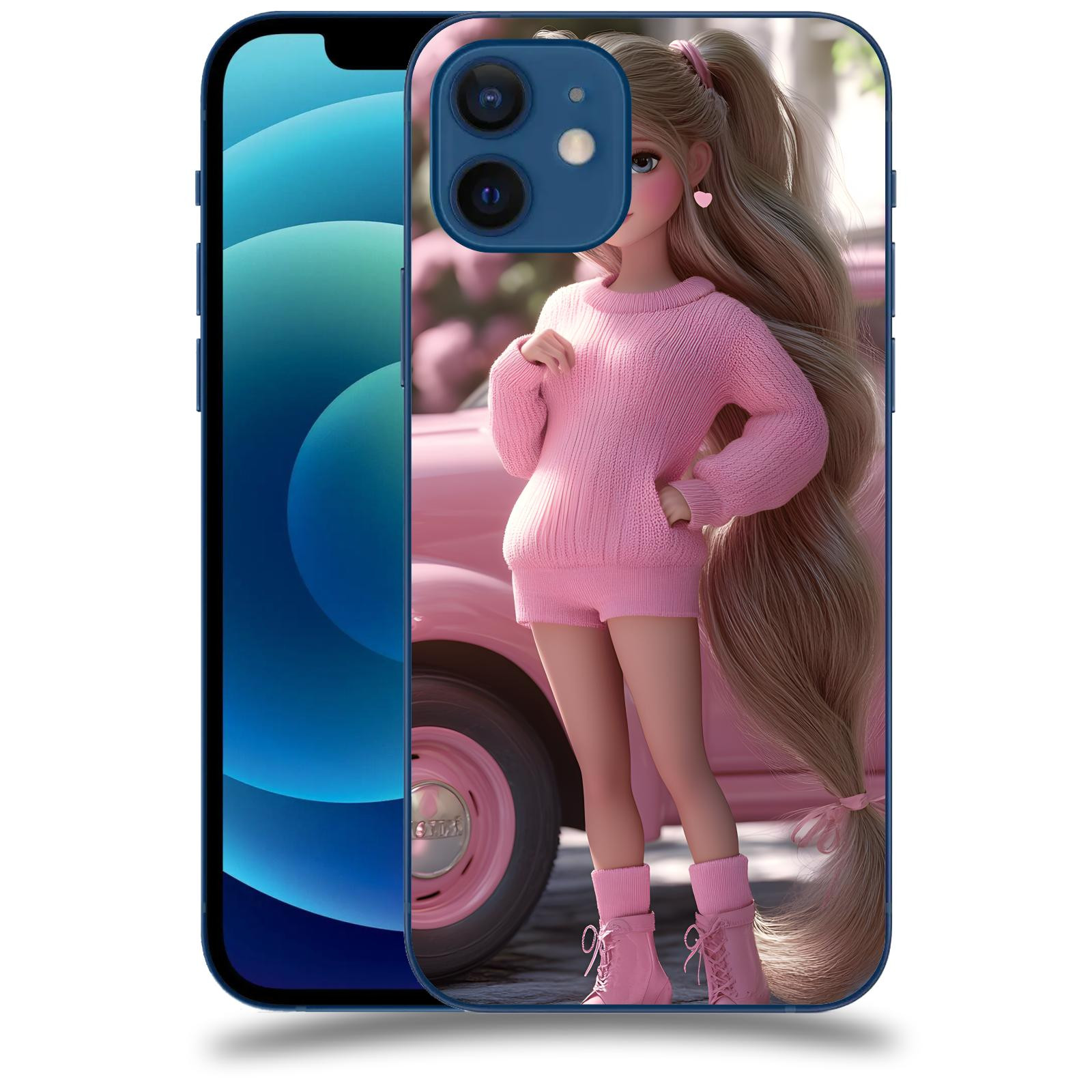 ACOVER Kryt na mobil Apple iPhone 12 - Girl with pink car