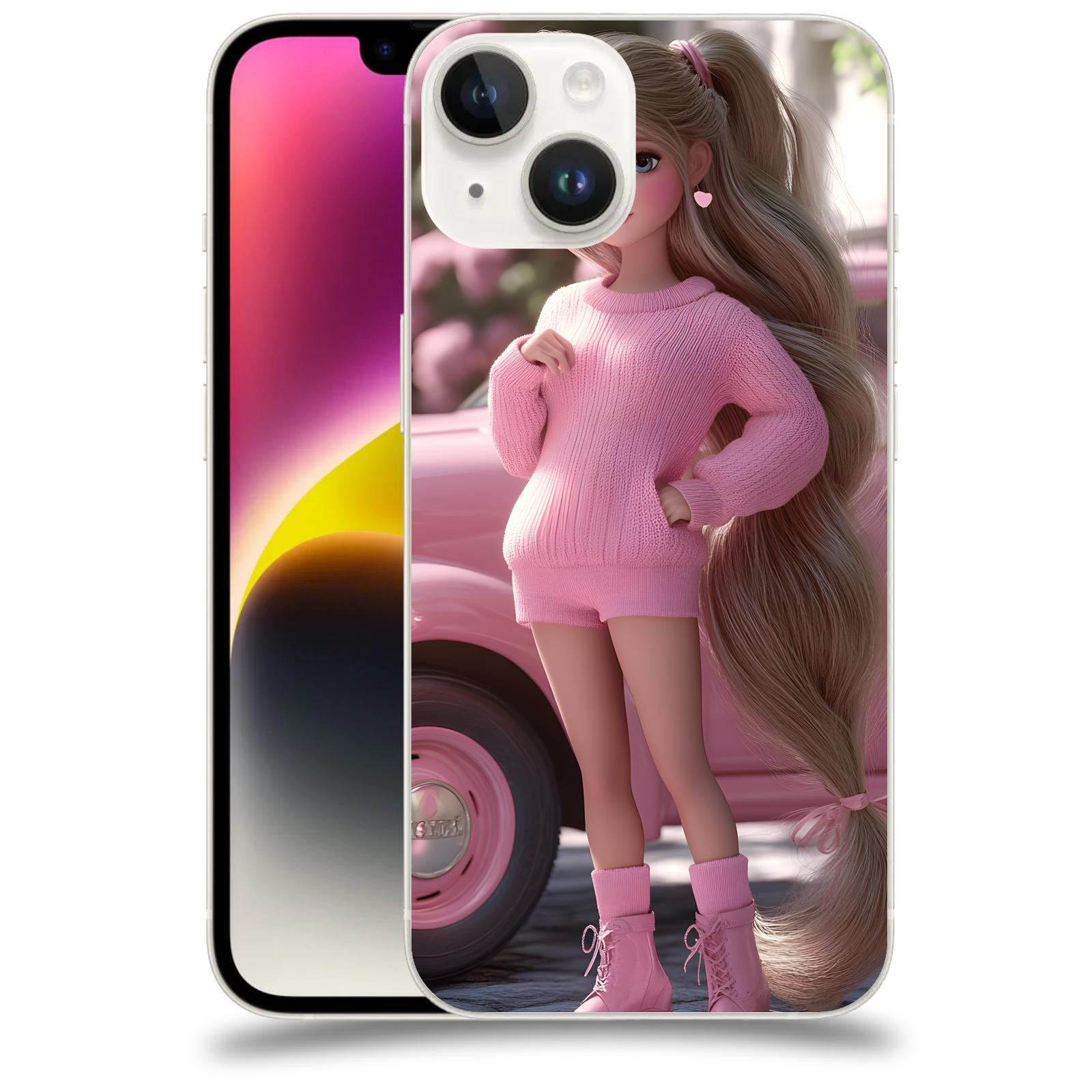 ACOVER Kryt na mobil Apple iPhone 14 - Girl with pink car