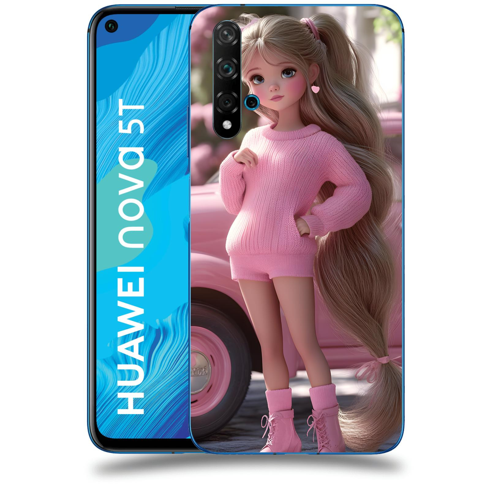 ACOVER Kryt na mobil Huawei Nova 5T - Girl with pink car