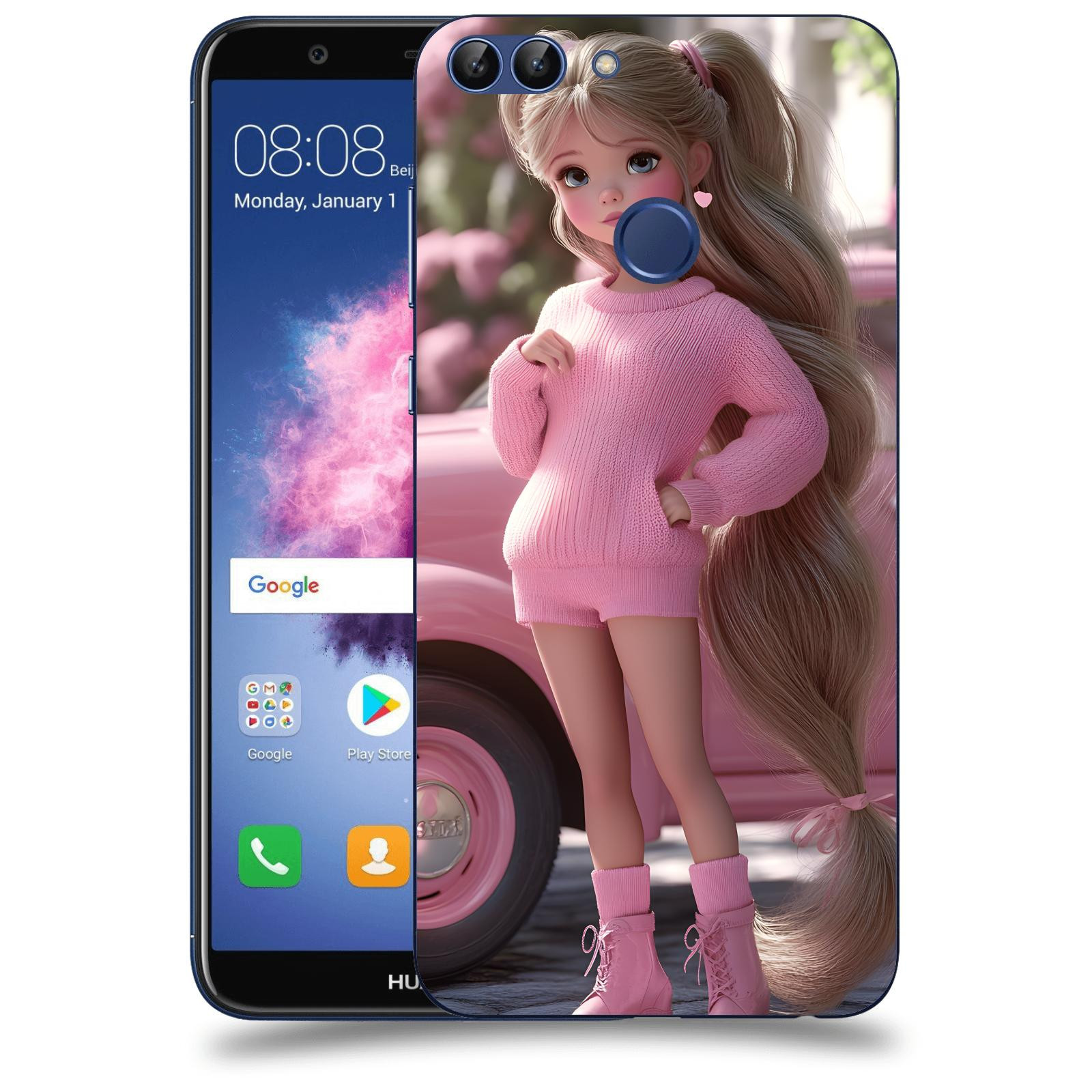 ACOVER Kryt na mobil Huawei P Smart - Girl with pink car