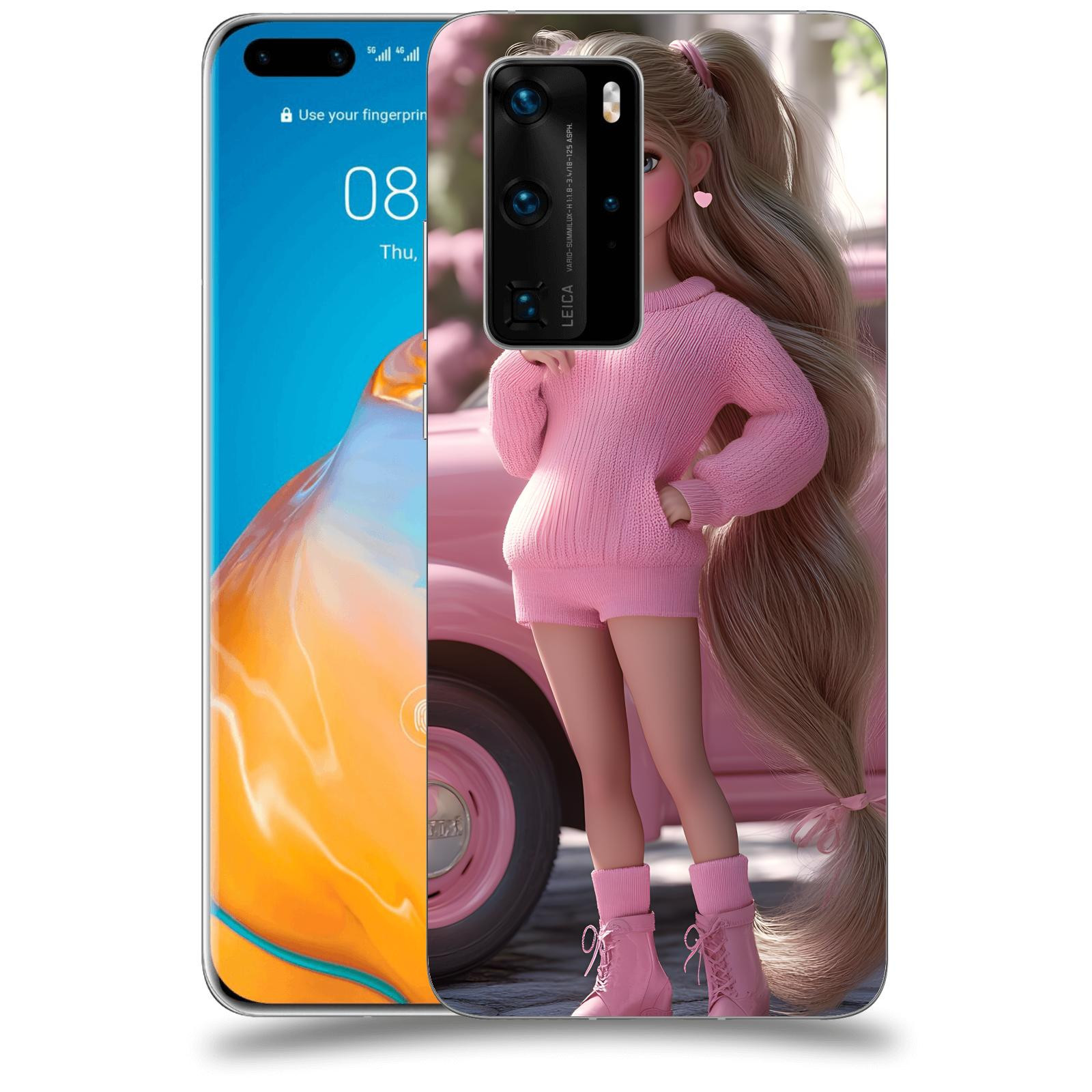 ACOVER Kryt na mobil Huawei P40 - Girl with pink car