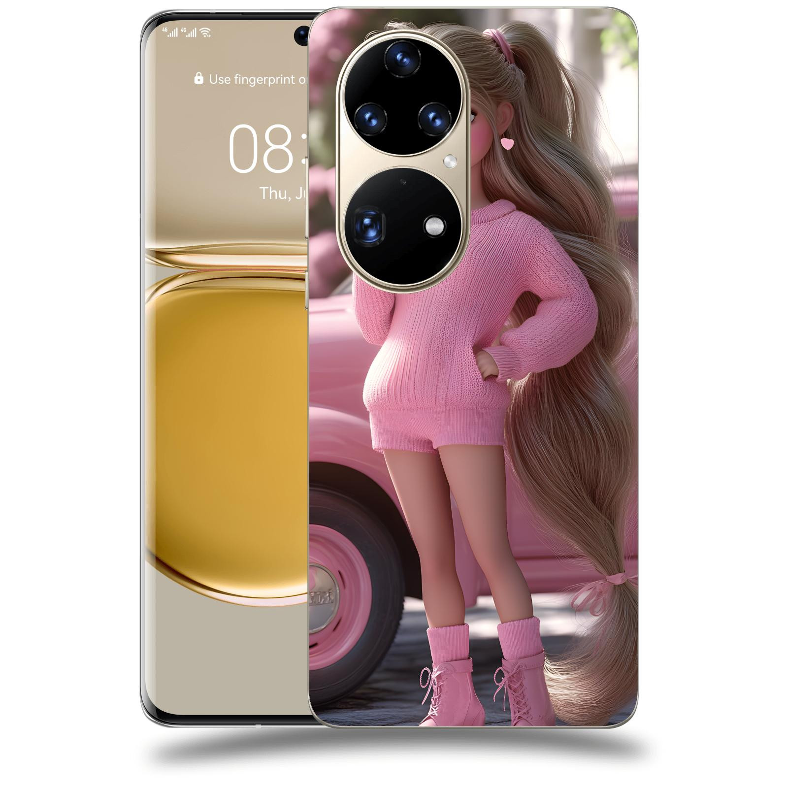 ACOVER Kryt na mobil Huawei P50 - Girl with pink car