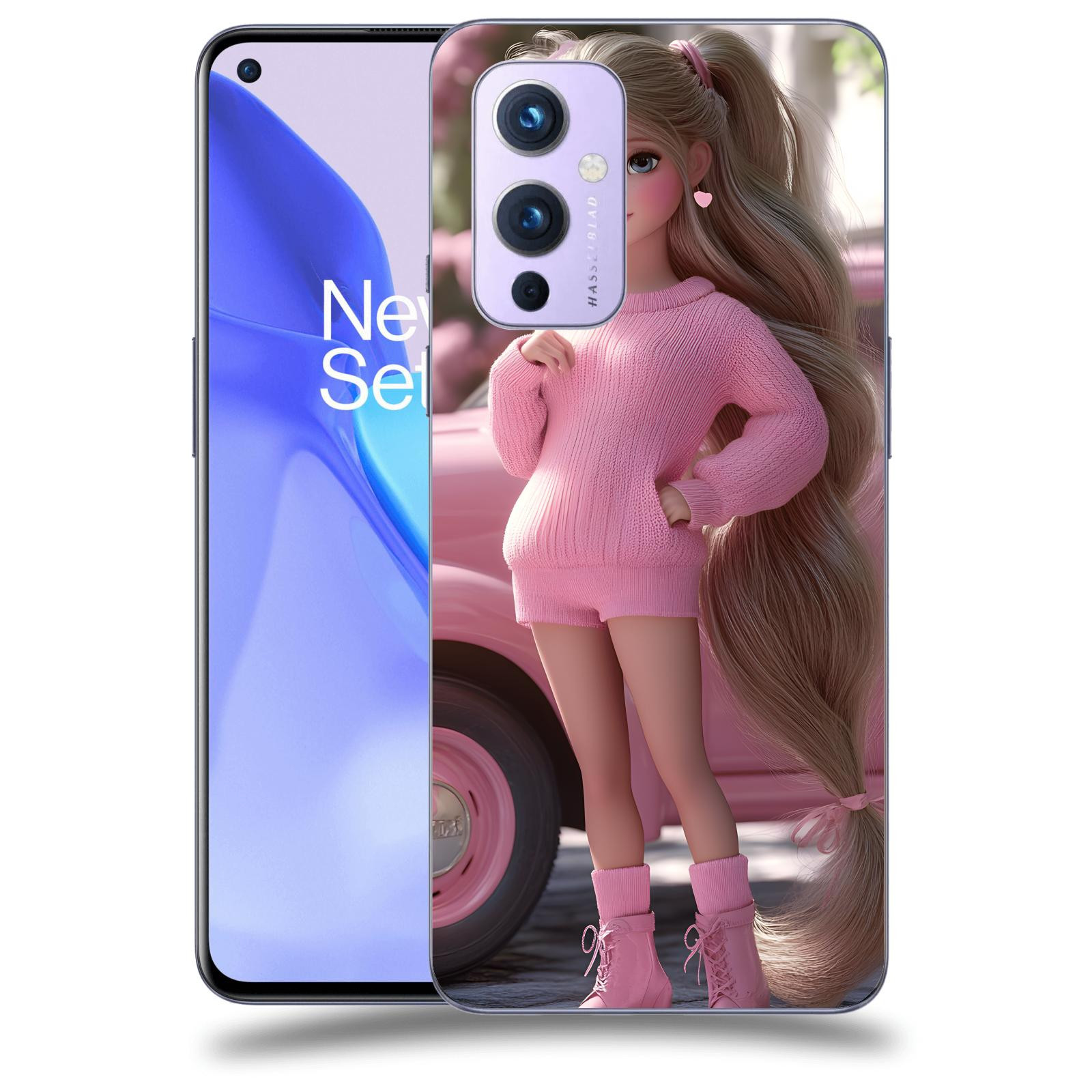 ACOVER Kryt na mobil OnePlus 9 - Girl with pink car