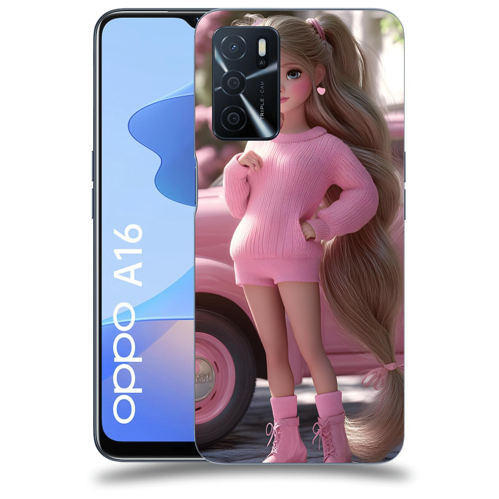 ACOVER Kryt na mobil OPPO A16 - Girl with pink car