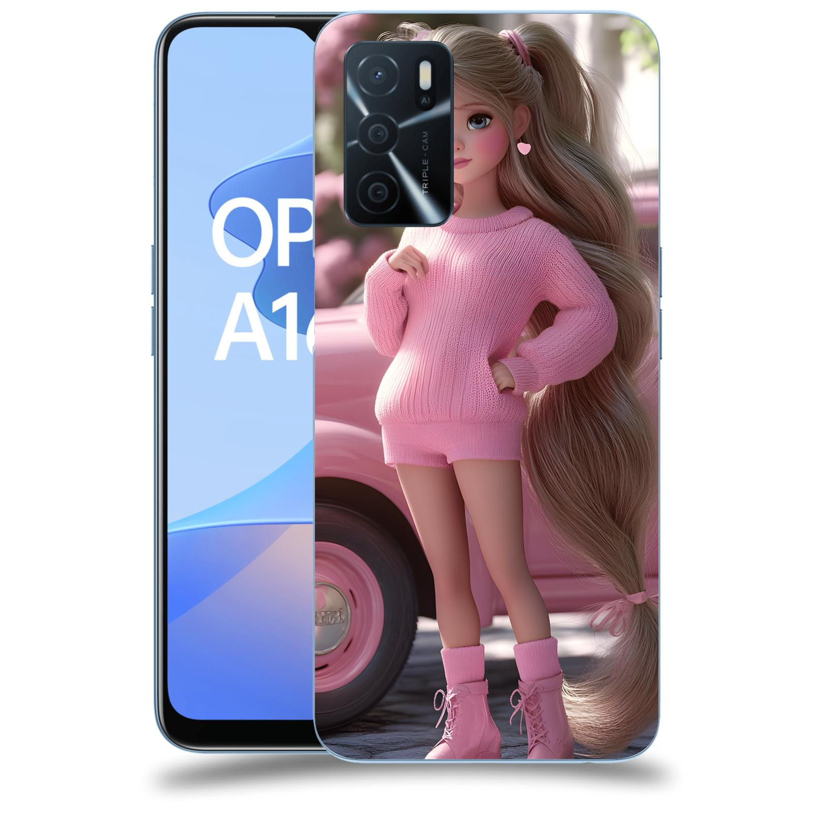 ACOVER Kryt na mobil OPPO A16s - Girl with pink car