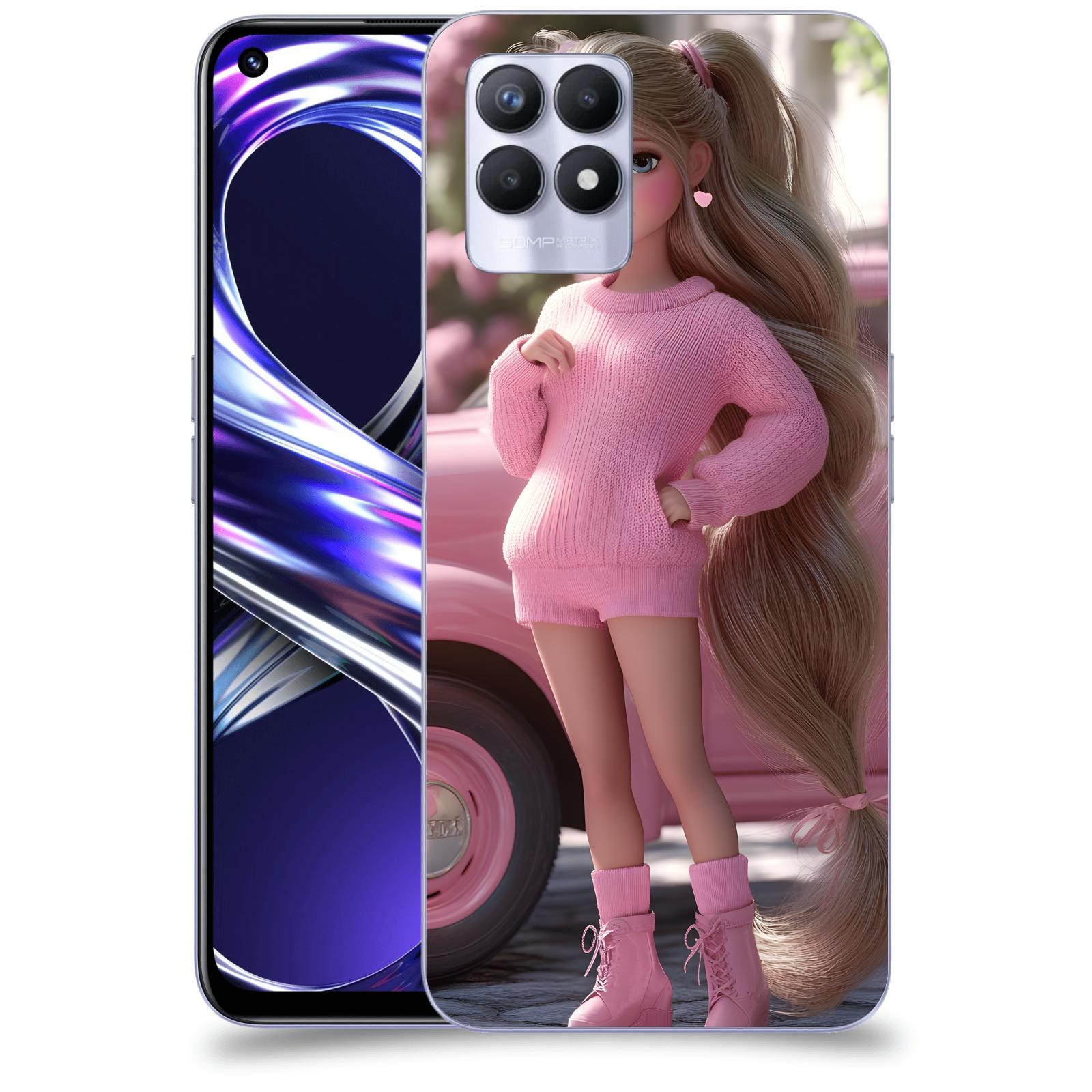 ACOVER Kryt na mobil Realme 8i - Girl with pink car