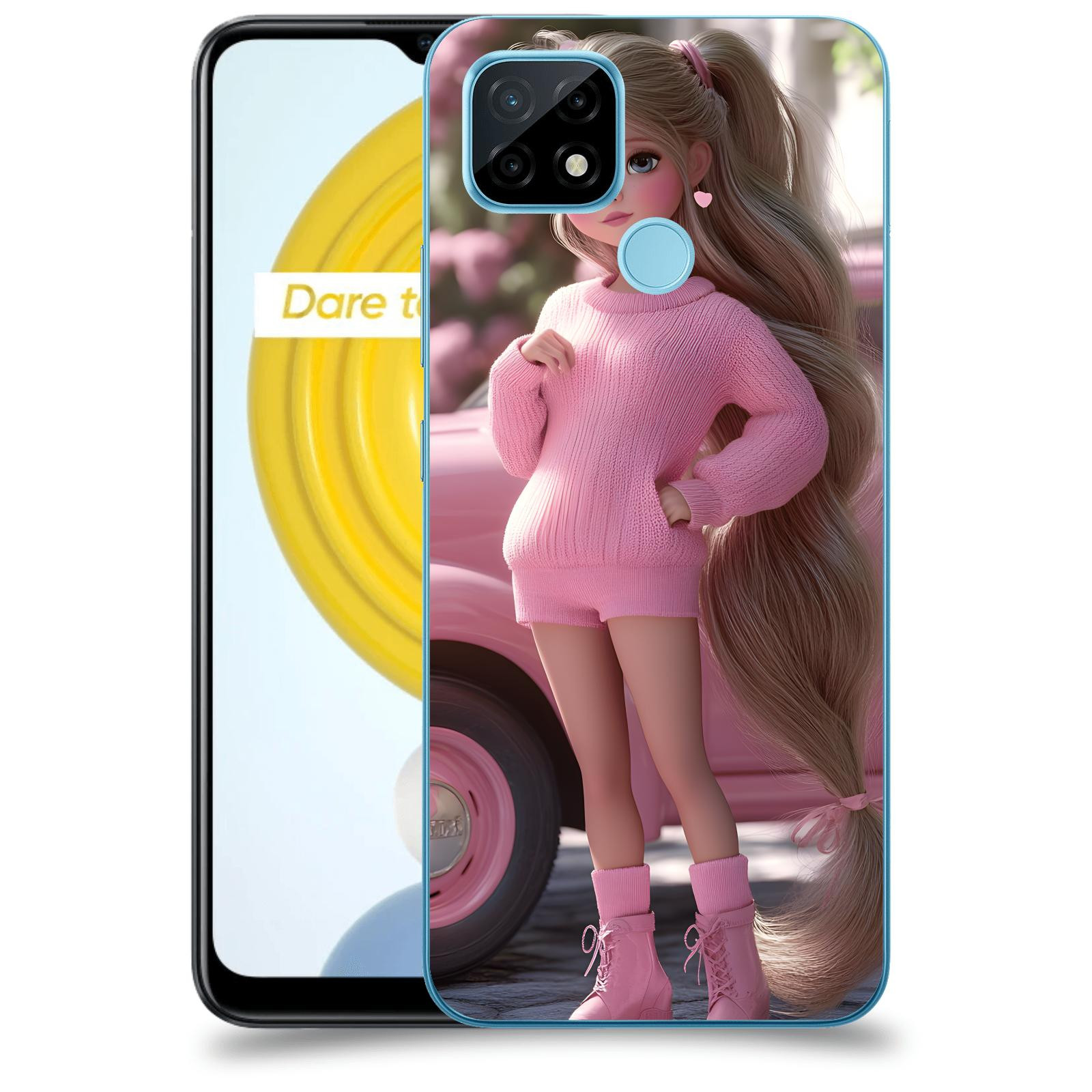 ACOVER Kryt na mobil Realme C21 - Girl with pink car