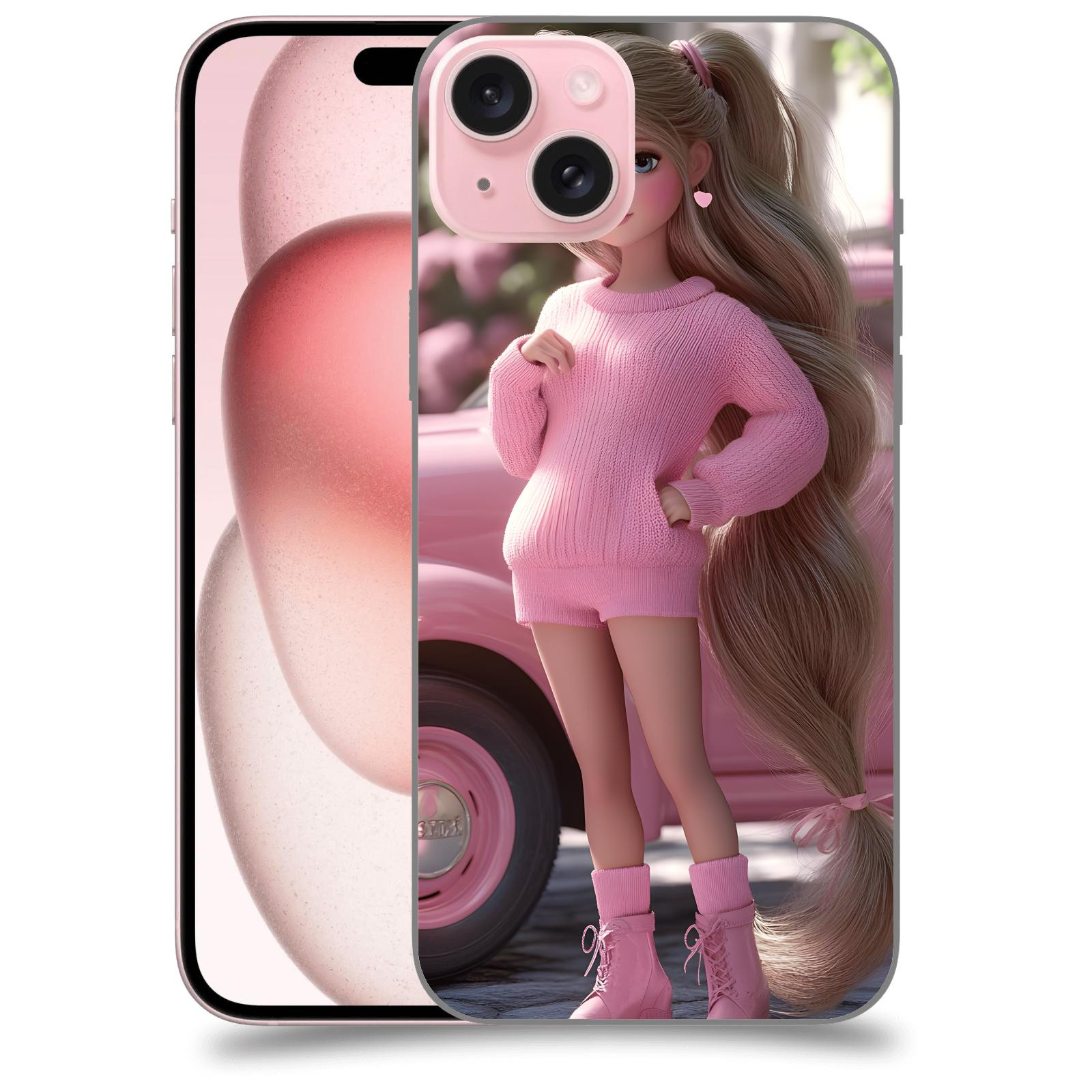 ACOVER Kryt na mobil Apple iPhone 15 plus - Girl with pink car