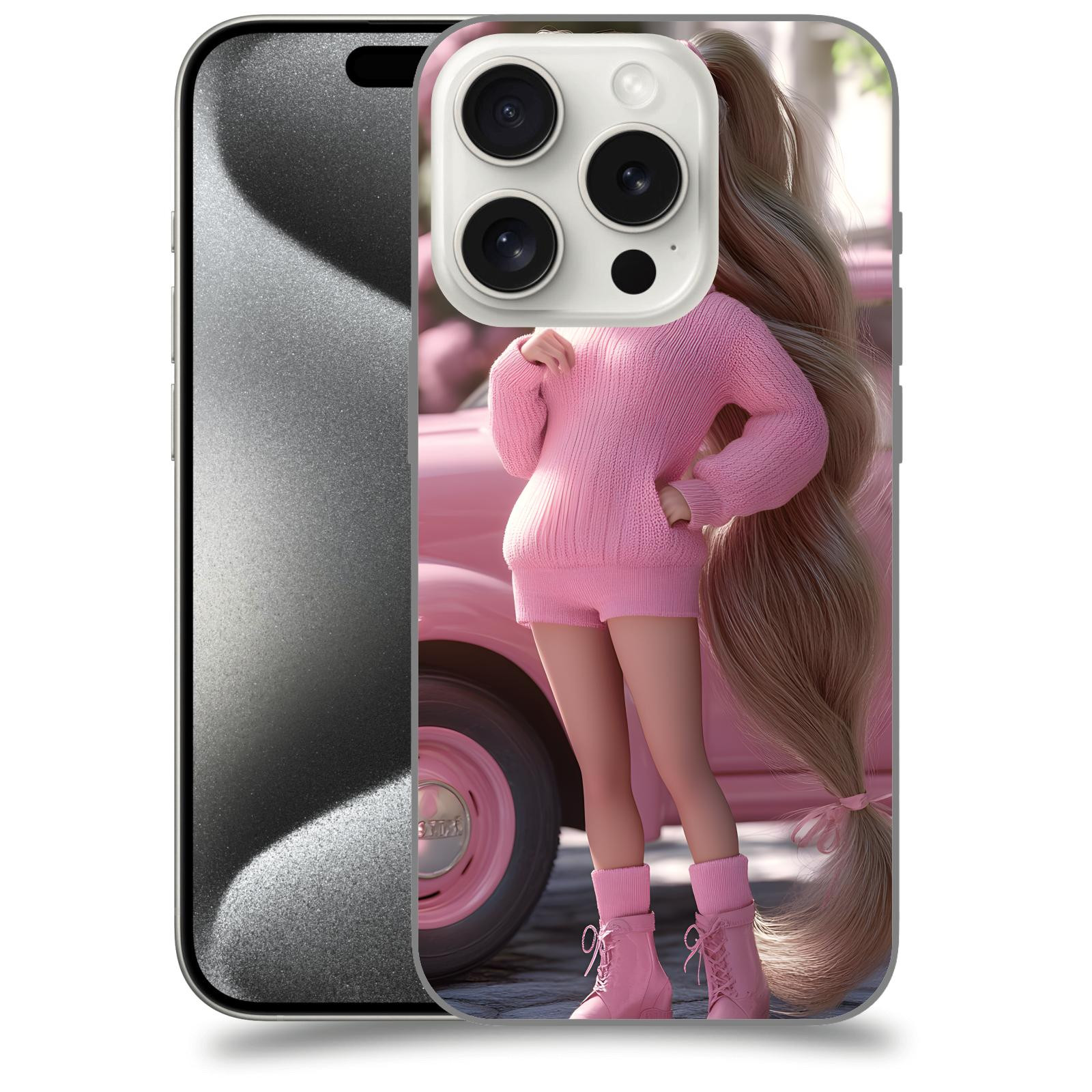 ACOVER Kryt na mobil Apple iPhone 15 pro - Girl with pink car
