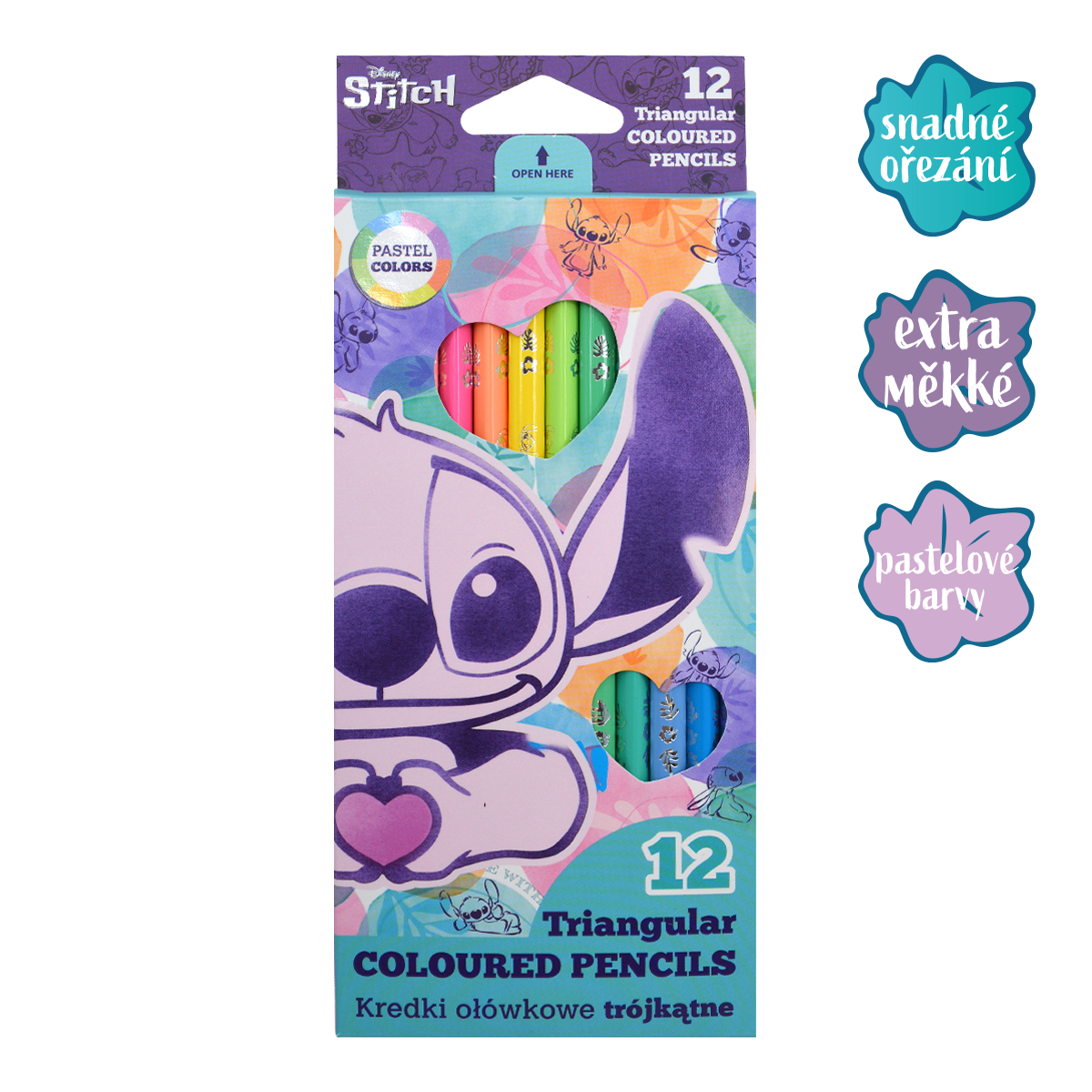 Colorino pastelky trojhranné Stitch Pastel, 12 pastelových barev