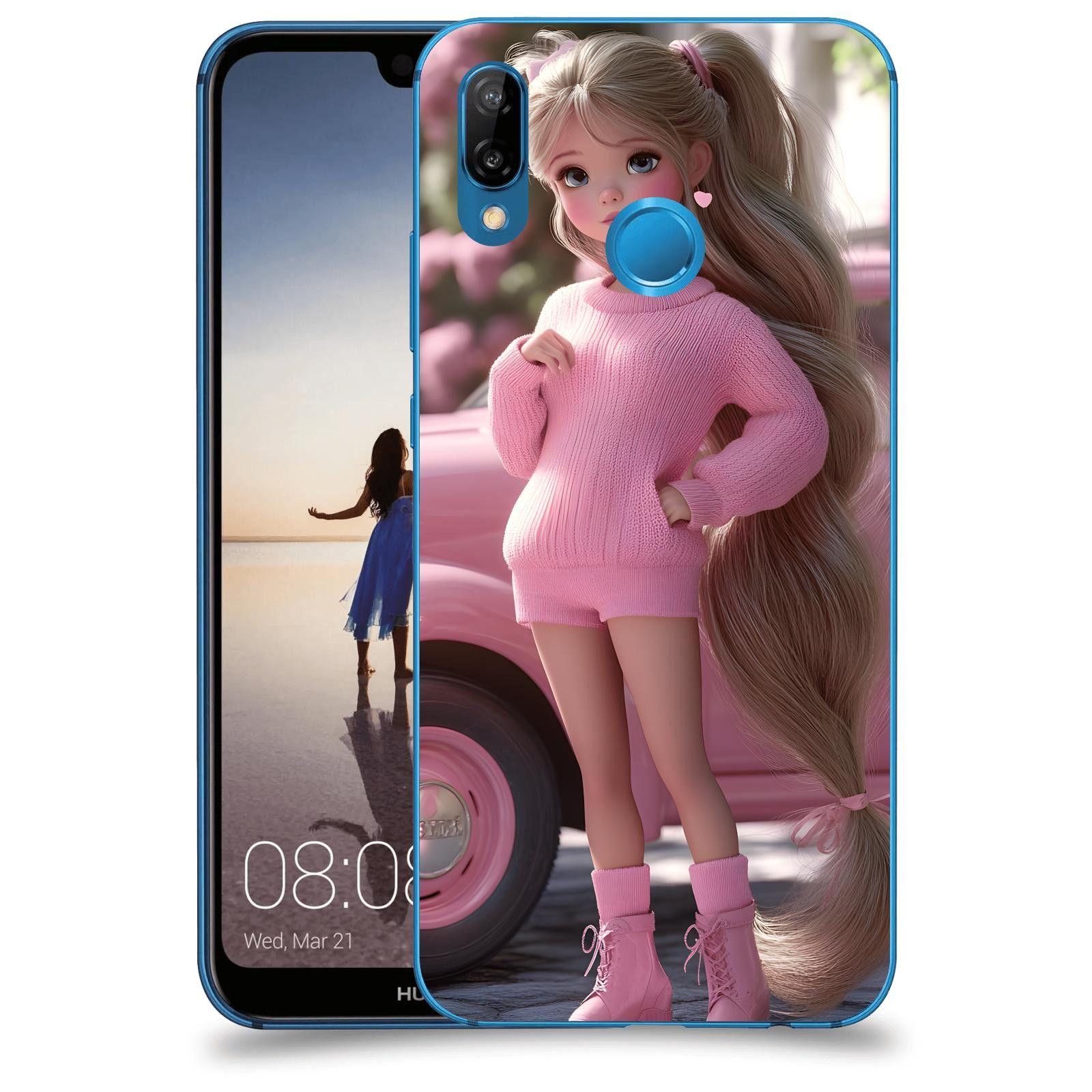 ACOVER Kryt na mobil Huawei P20 Lite - Girl with pink car