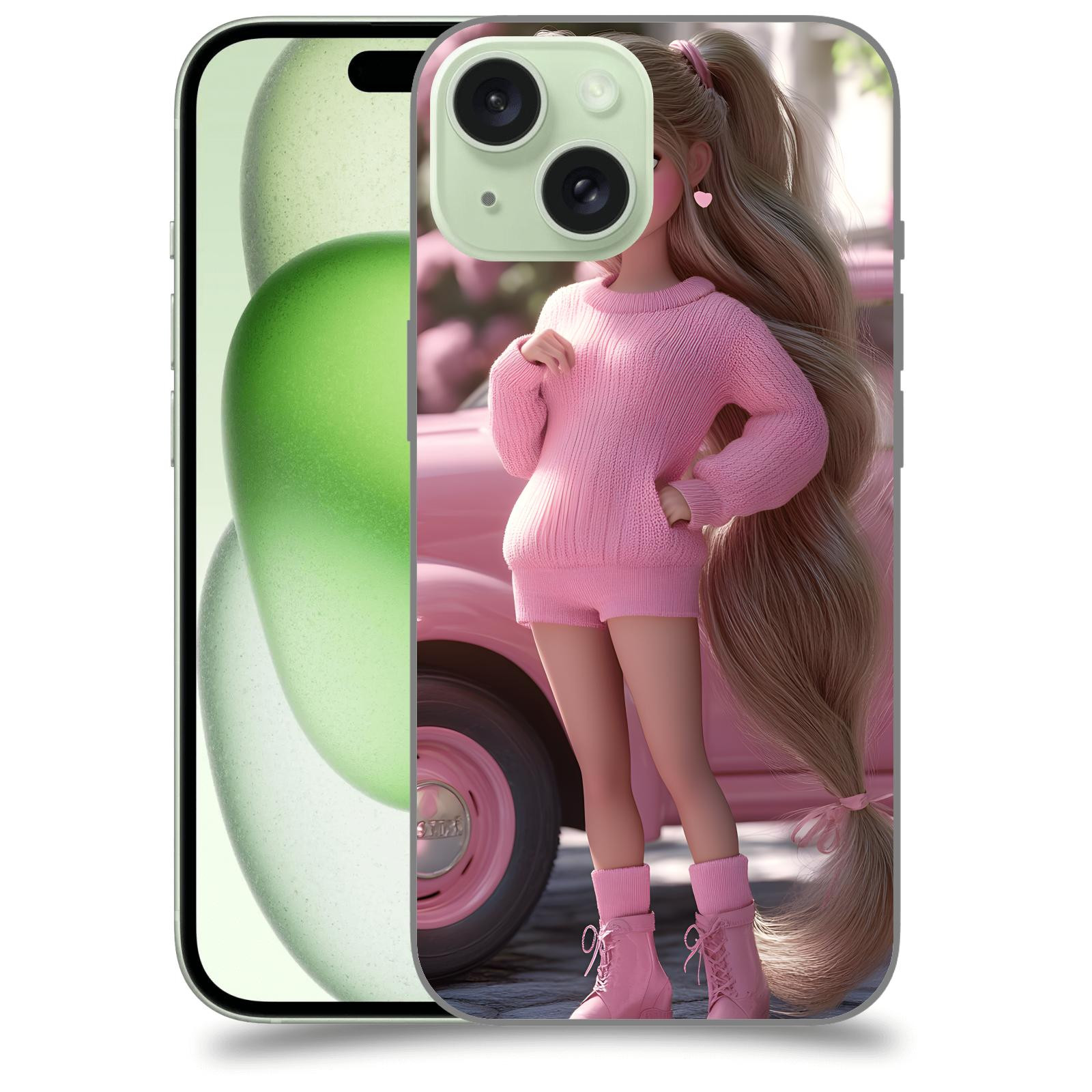 ACOVER Kryt na mobil Apple iPhone 15 - Girl with pink car