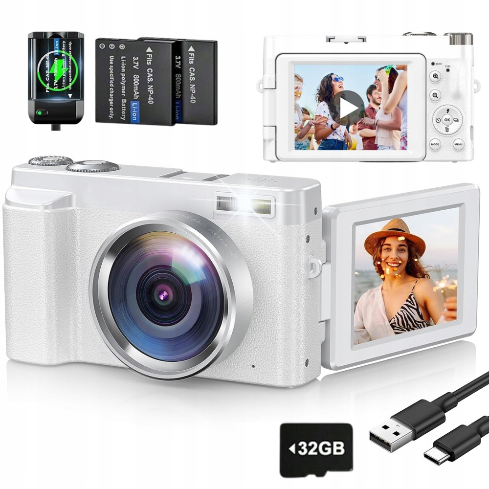 4K Digitální Fotoaparát Kompaktní Fotoaparát 48MP 16X Zoom Kamera +32GB Kartou