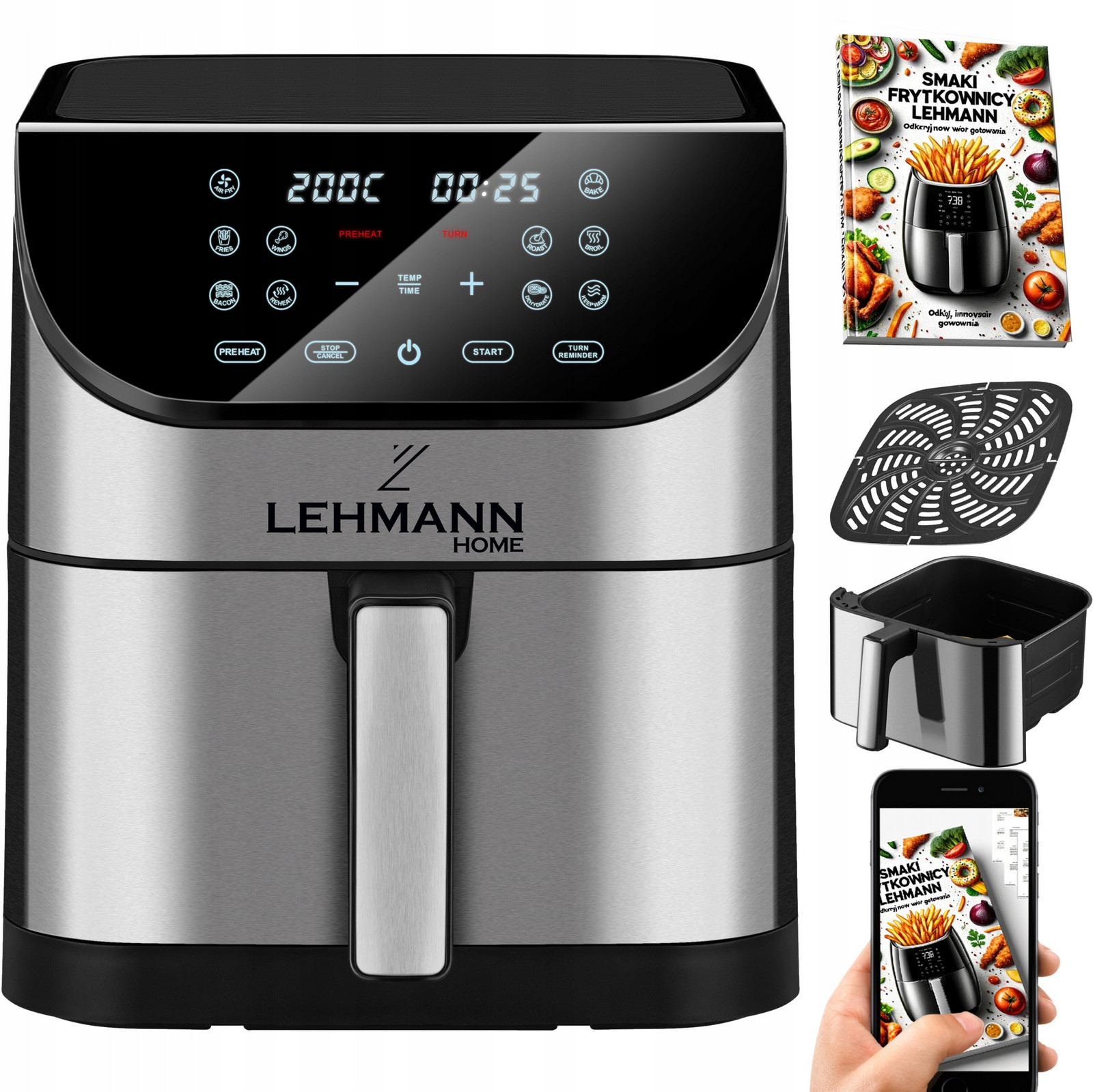 Vzduchová fritéza Lehmann LHODF-1880D, 8l, 1800W, 12 programů