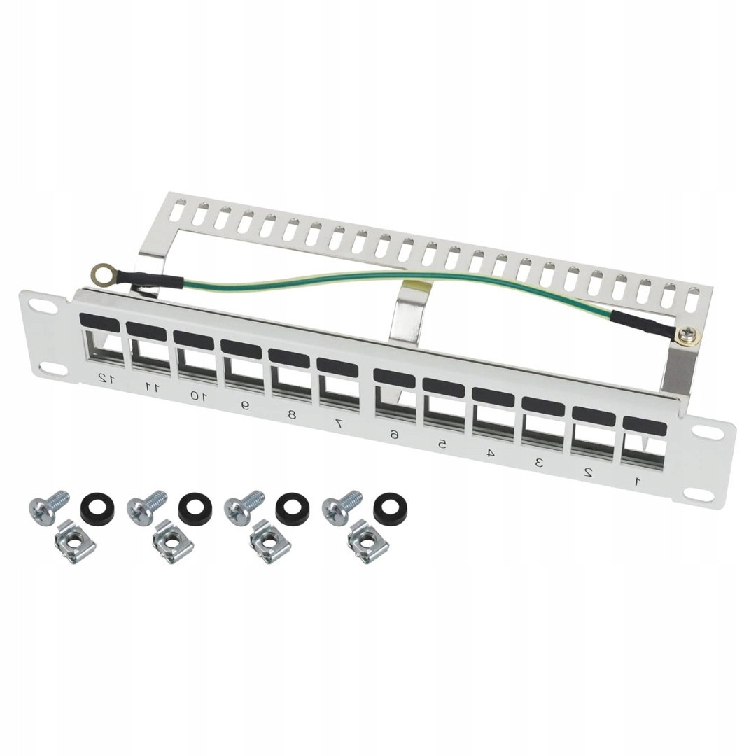 Patch Panel Keystone |pro Serverovou Skříň |10 Palců |12 Portů|světle Šedá