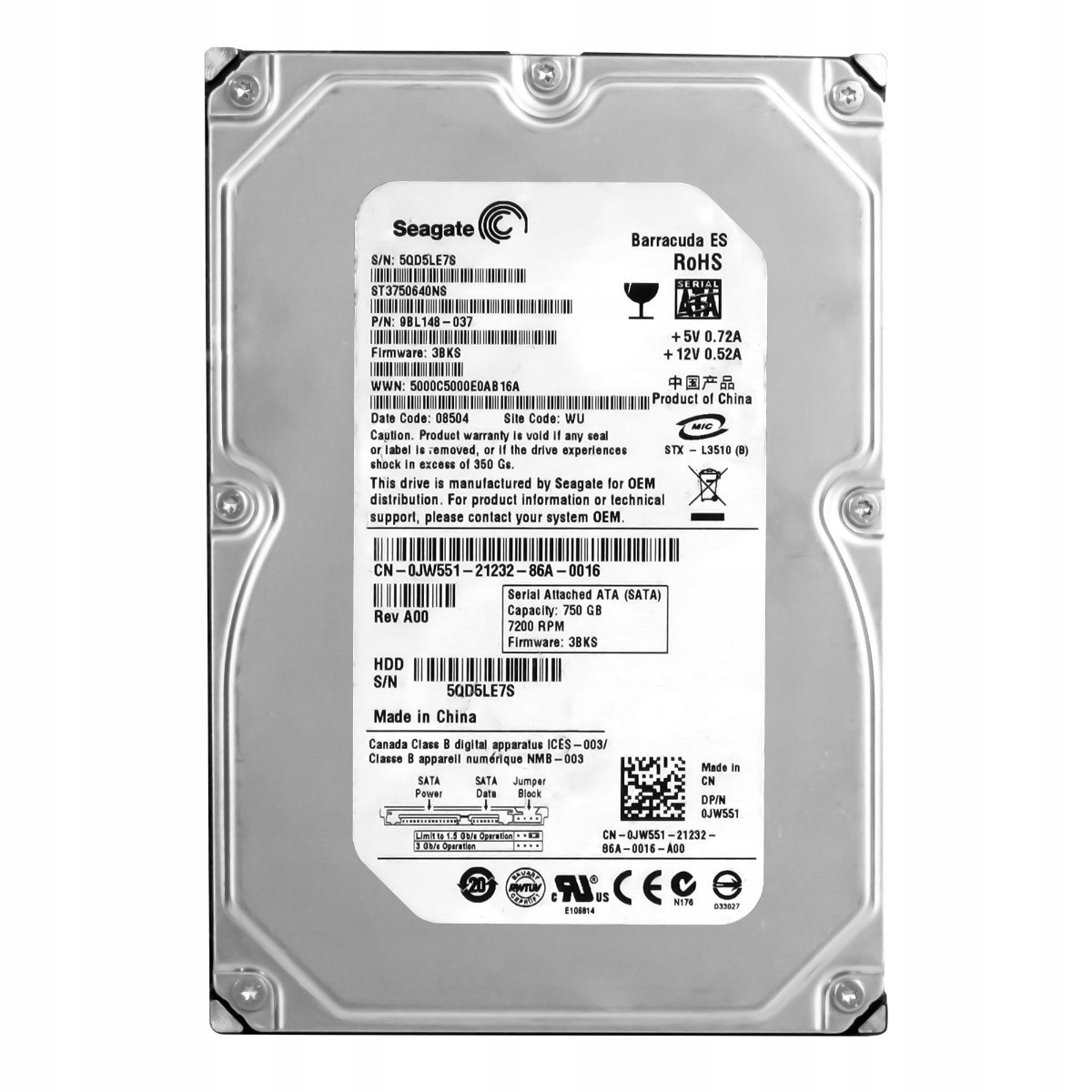 Dell 0JW551 750GB 7.2K 16MB Sata II 3.5'' ST3750640NS