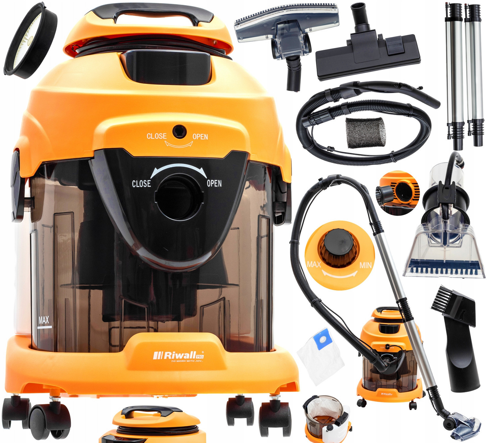 Vysavač Riwall Pro Hartmann, 2000W, 20l, 7 trysek, s filtrem, oranžový