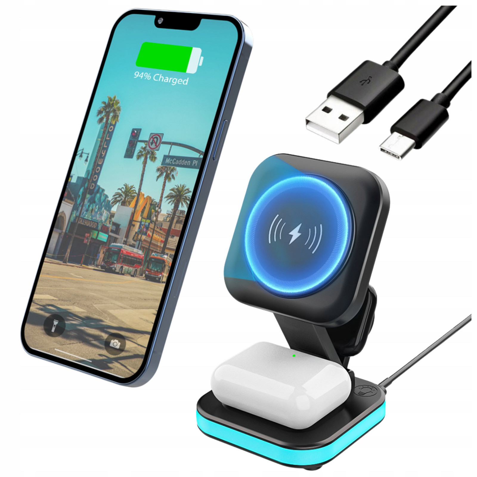 Indukční nabíječka 4v1 pro iphone Apple watch Airpods bezdrátový stojan