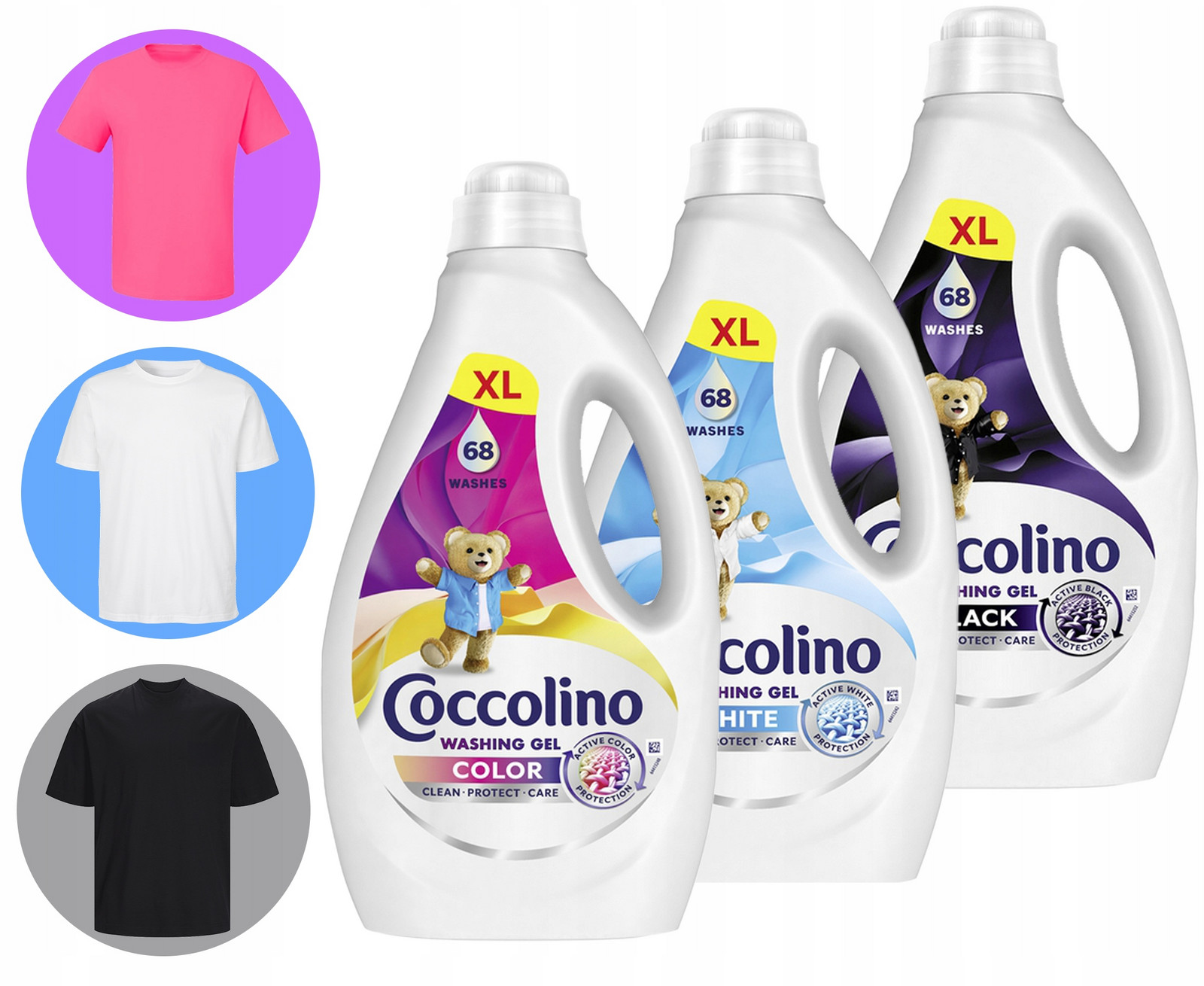 Sada 3 tekutých Coccolino XL Gel 204 Praní Black Color White 2,72L