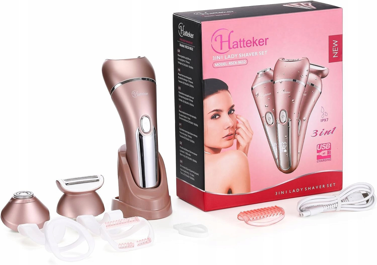 Hatteker pro ženy, 3-v-1 Lady Shaver depilátor Usb