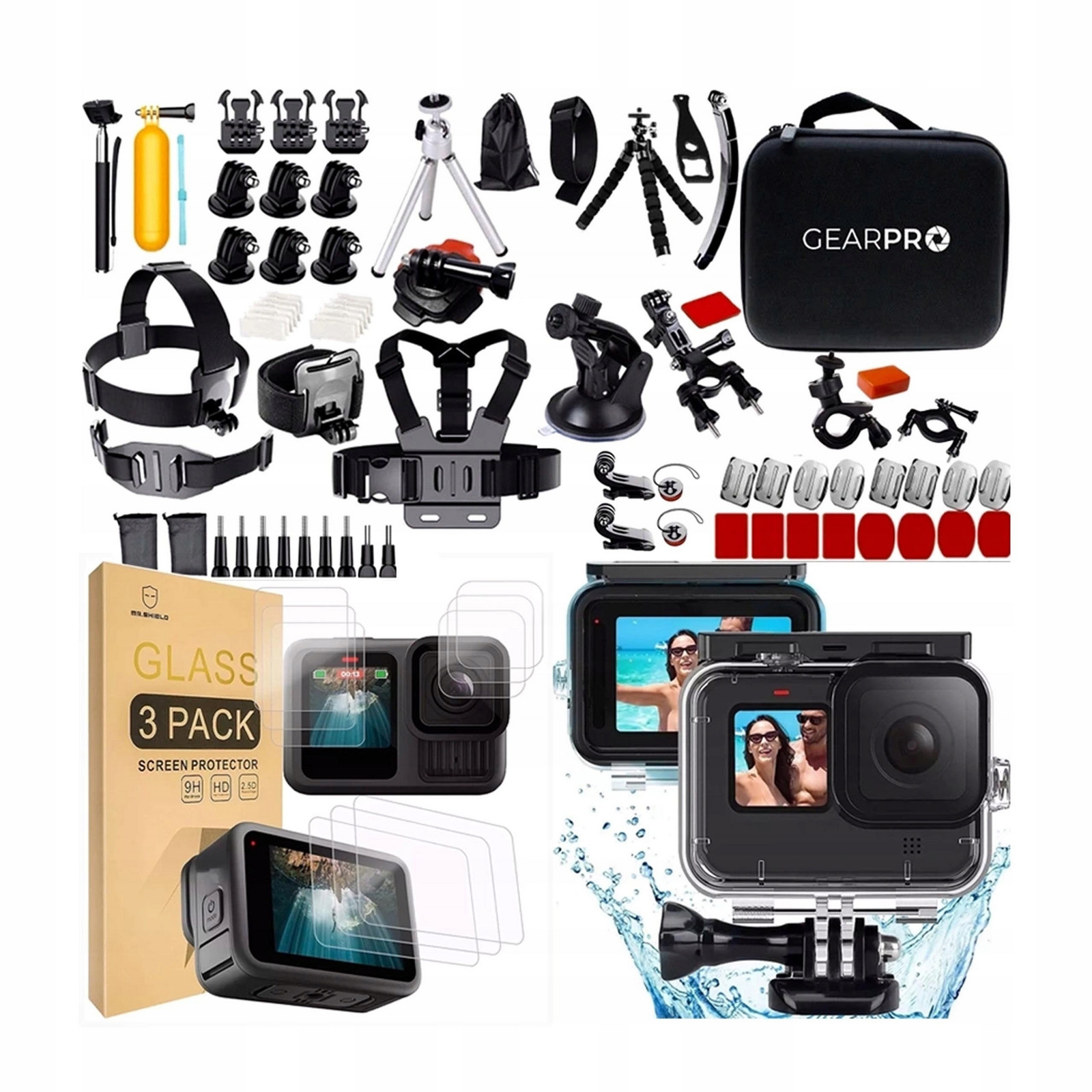 Set XL Příslušenství Gopro Hero 13 12 11 10 9 GoPro Pouzdro Sklo Kufr