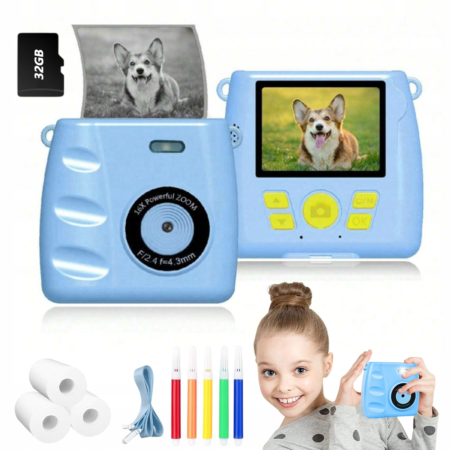 Instantní Digitální Fotoaparát S Tiskárnou 32GB Karta 3 Role +příslušenství