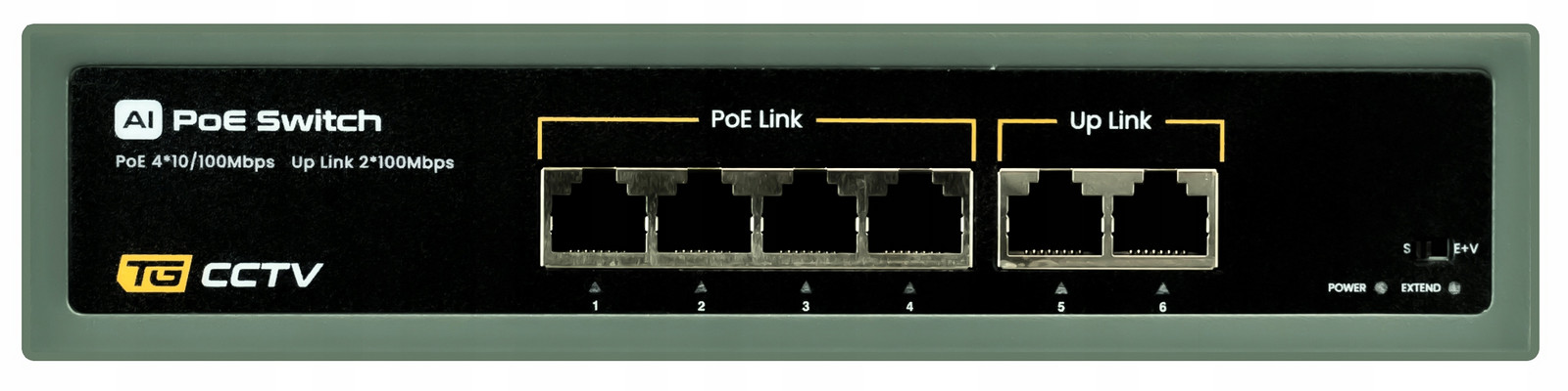 Switch pro PoE kamery 4xPoE 2xUplink 78W Extend 250m