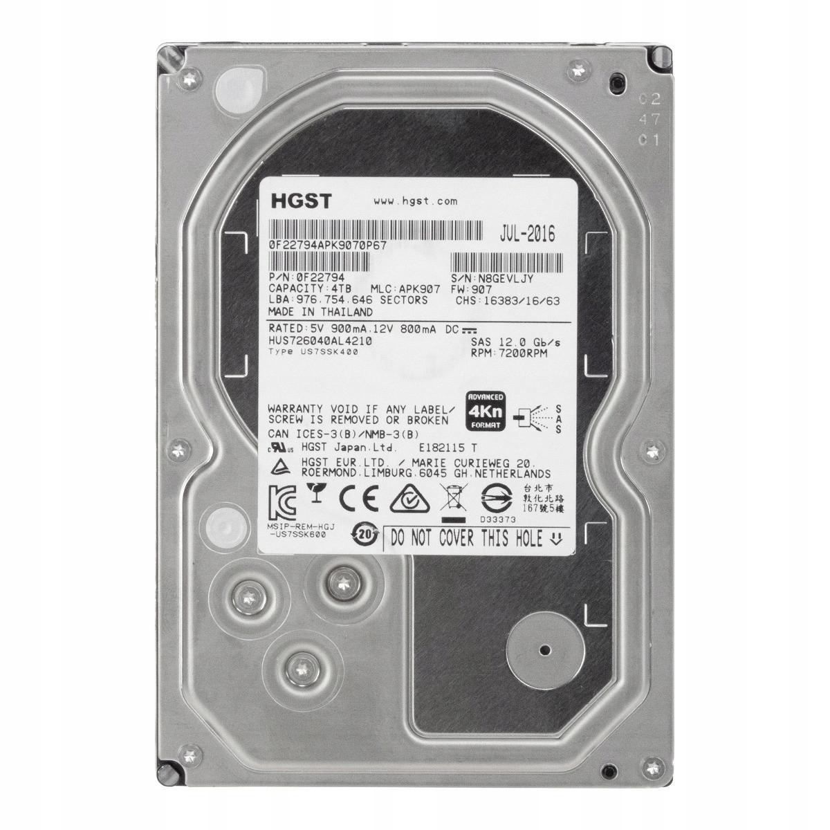 Hgst UltraStar 7K6000 4TB 7,2K 128MB SAS-3 3,5'' HUS726040AL4210