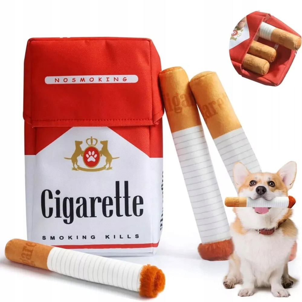 3KS Silná hračka pro psy Interaktivní hračka-cigareta-pes +krabička
