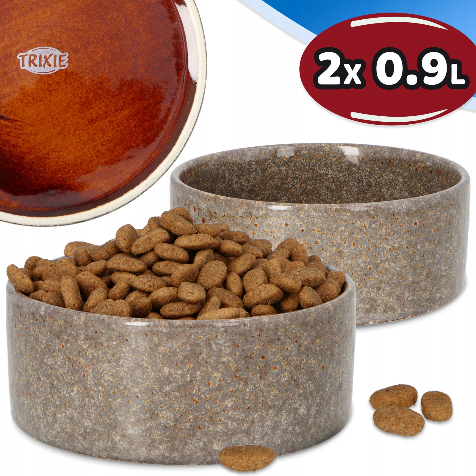 2x Miska pro Psa Štěňat 0,9 Velká Keramická miska Vodu Ozdobný Kámen