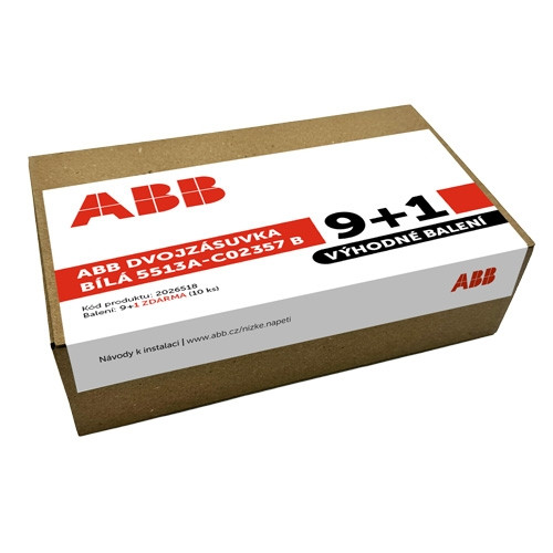 ABB Tango dvojzásuvka bílá 5513A-C02357 B s clonkami PROMO balení 9+1